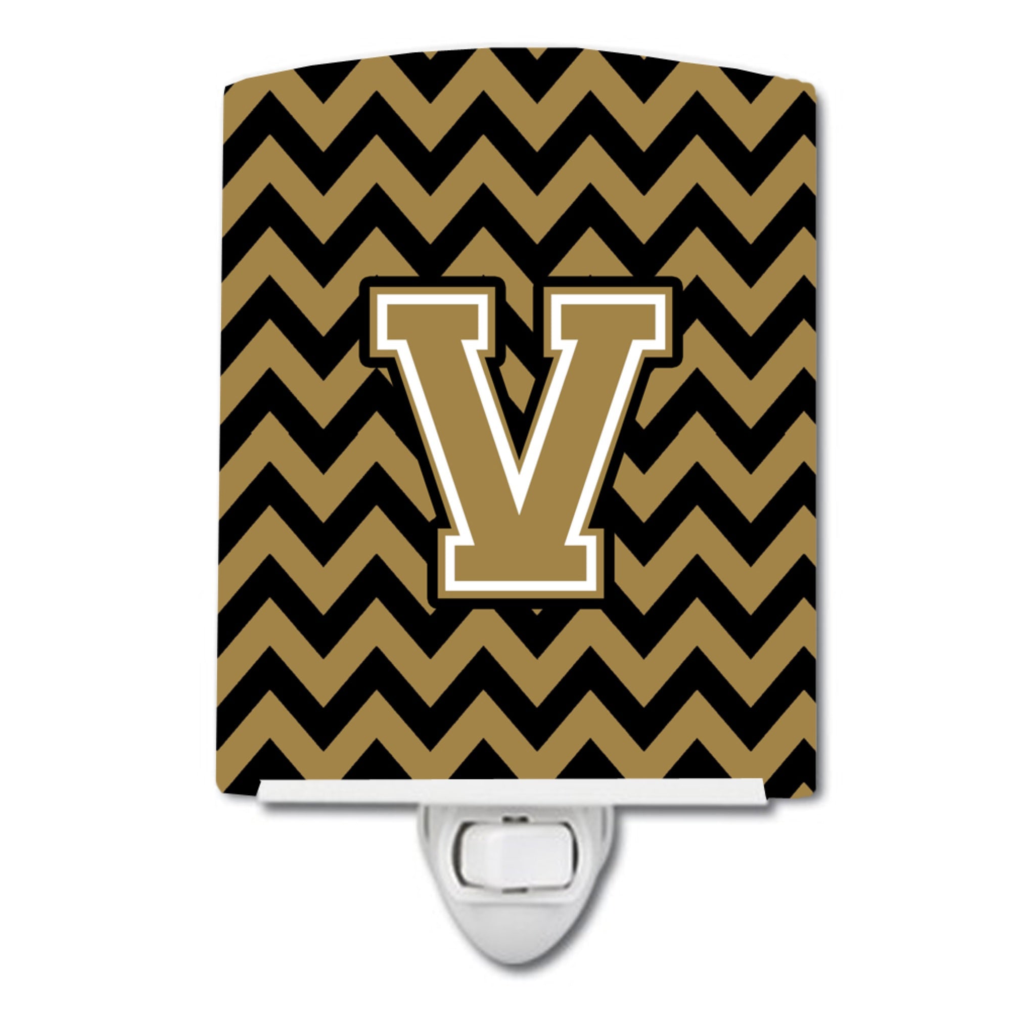  inchCarolines Treasures Letter V Chevron Black and Gold Ceramic Night Light, 6x4, Multicolor inch