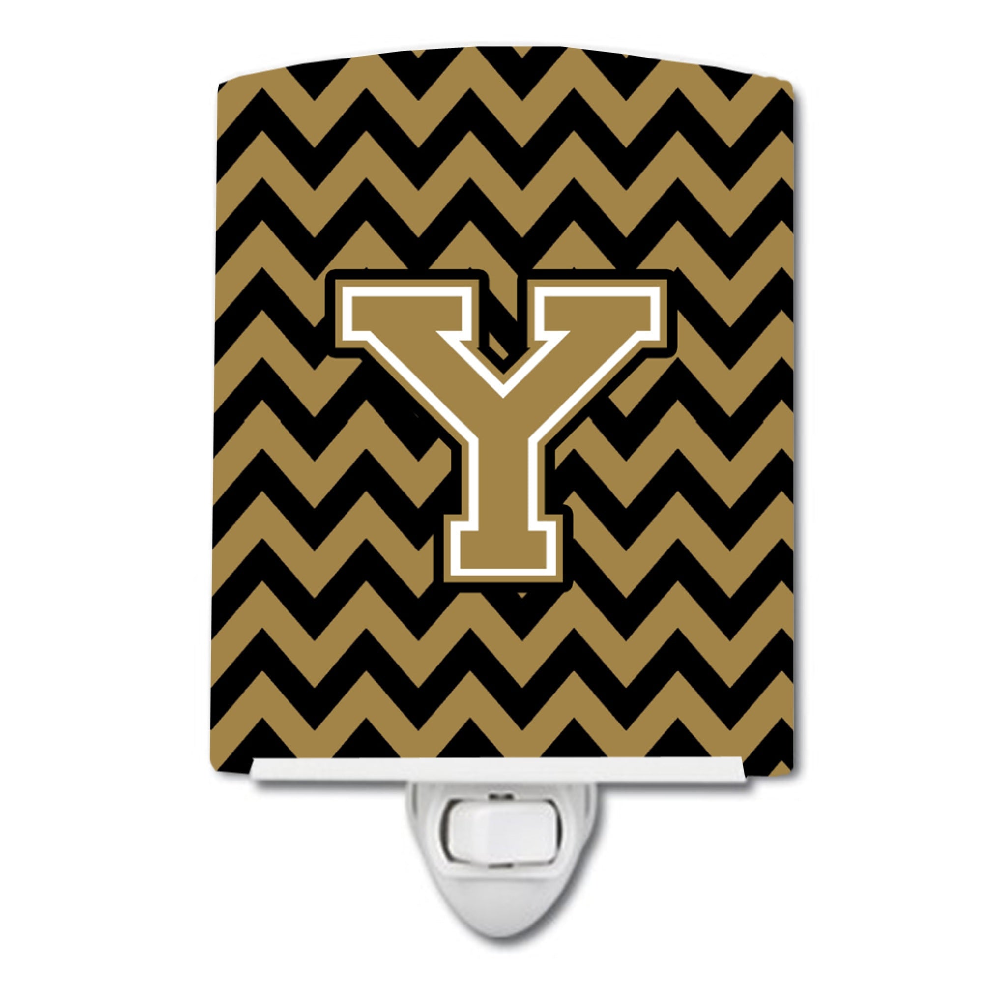  inchCarolines Treasures Letter Y Chevron Black and Gold Ceramic Night Light, 6x4, Multicolor inch