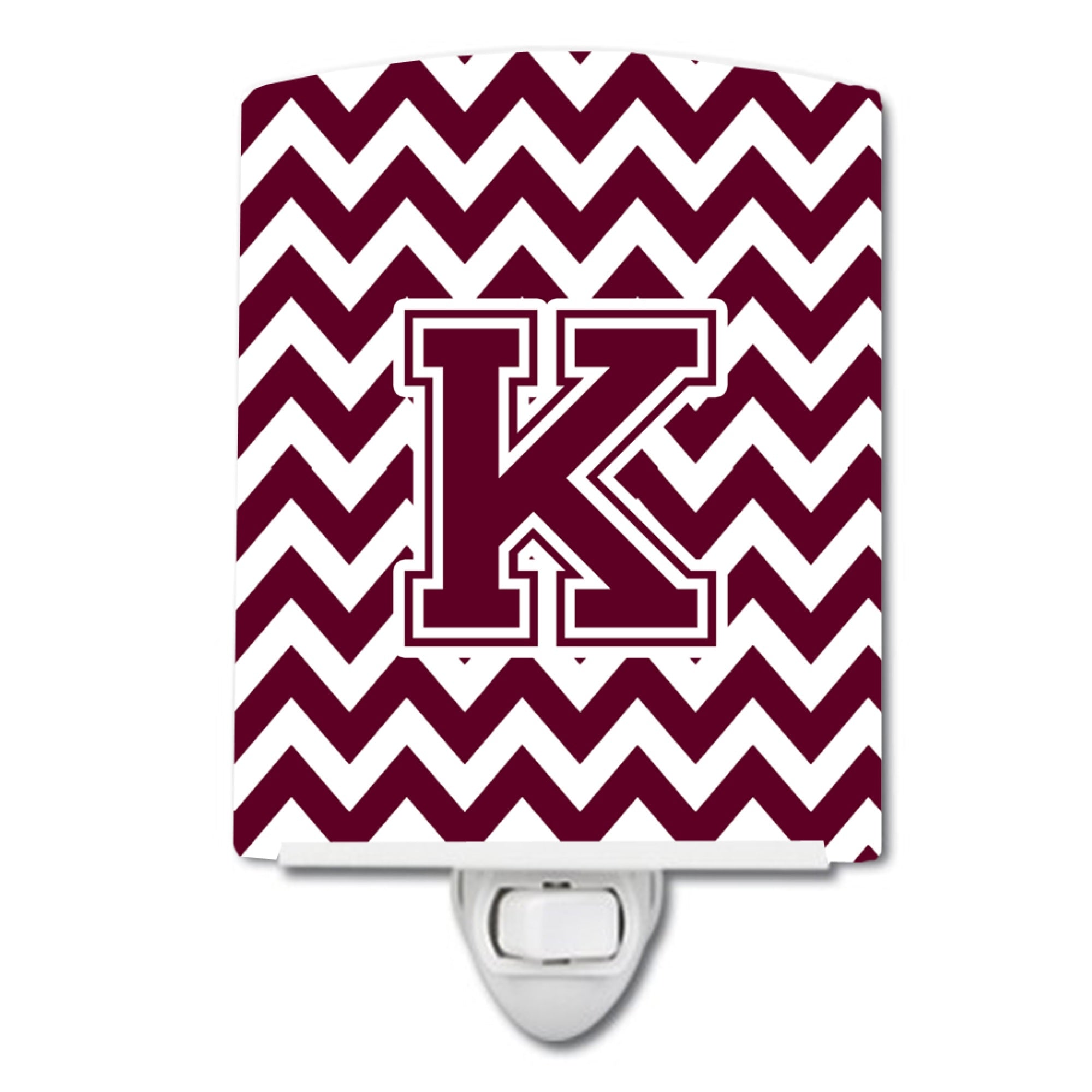  inchCarolines Treasures Letter K Chevron Maroon and White Ceramic Night Light, 6x4, Multicolor inch