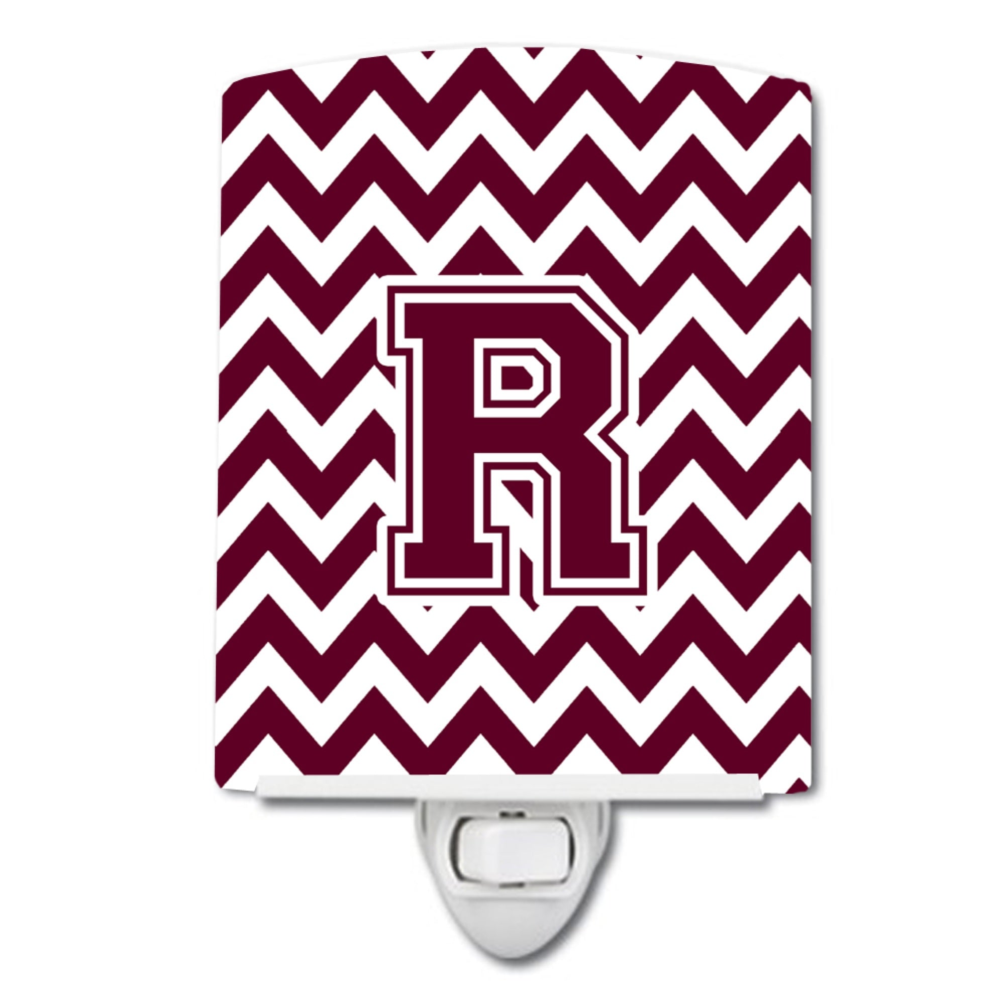  inchCarolines Treasures Letter R Chevron Maroon and White Ceramic Night Light, 6x4, Multicolor inch