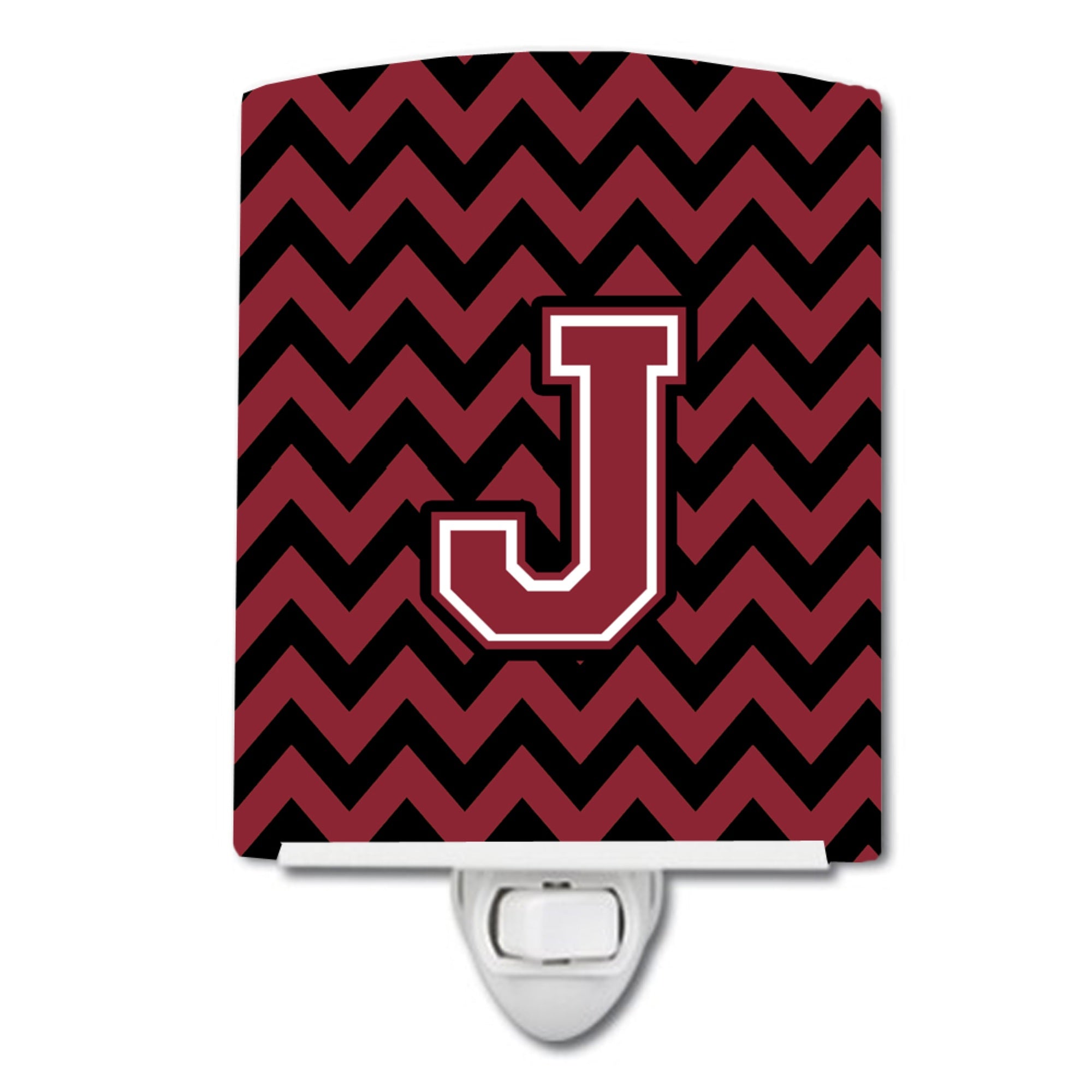  inchCarolines Treasures Letter J Chevron Garnet and Black Ceramic Night Light, 6x4, Multicolor inch