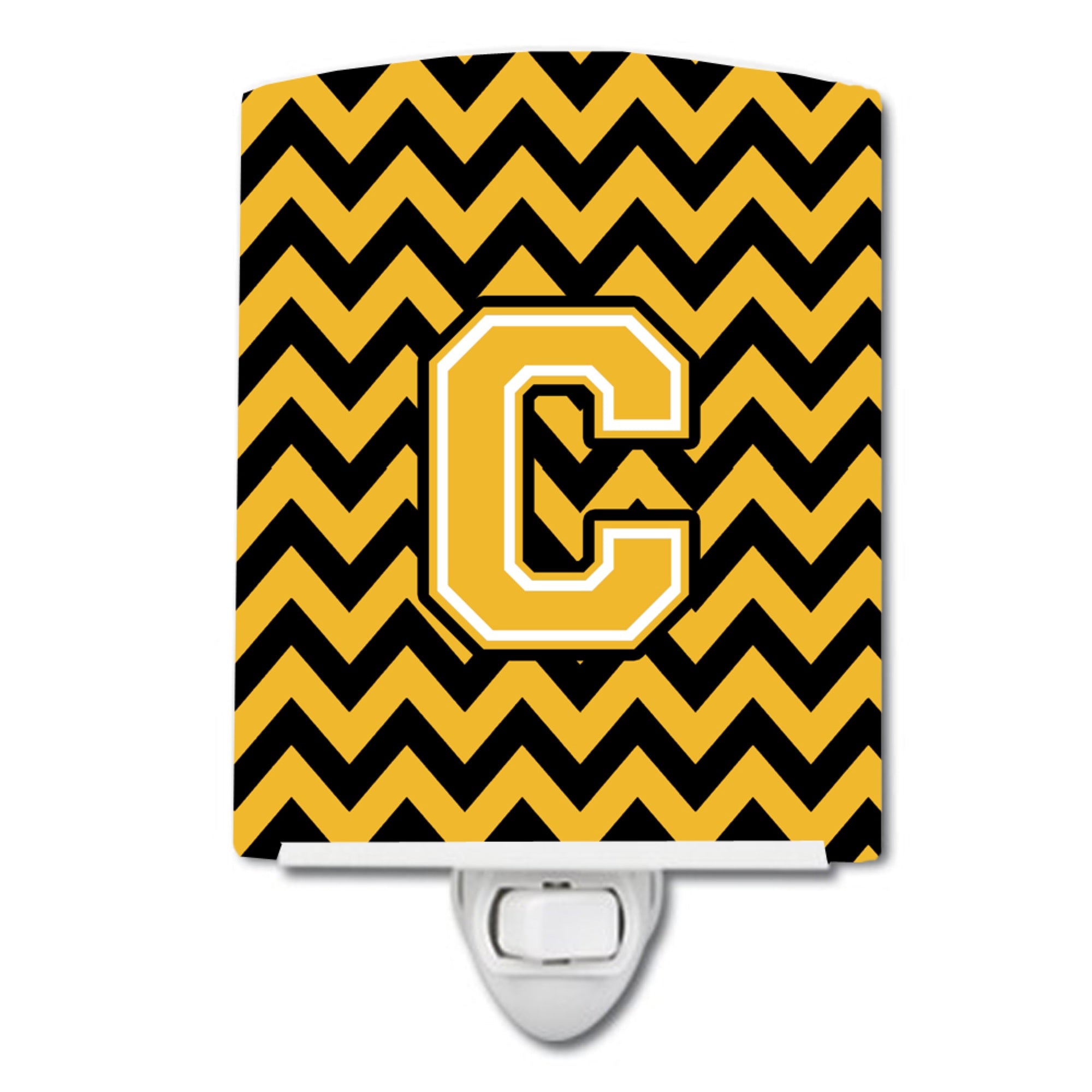  inchCarolines Treasures Letter C Chevron Black and Gold Ceramic Night Light, 6x4, Multicolor inch