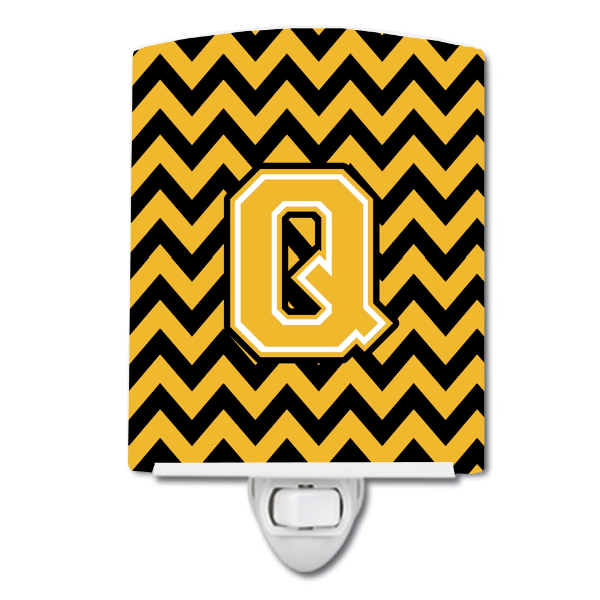  inchCarolines Treasures Letter Q Chevron Black and Gold Ceramic Night Light, 6x4, Multicolor inch