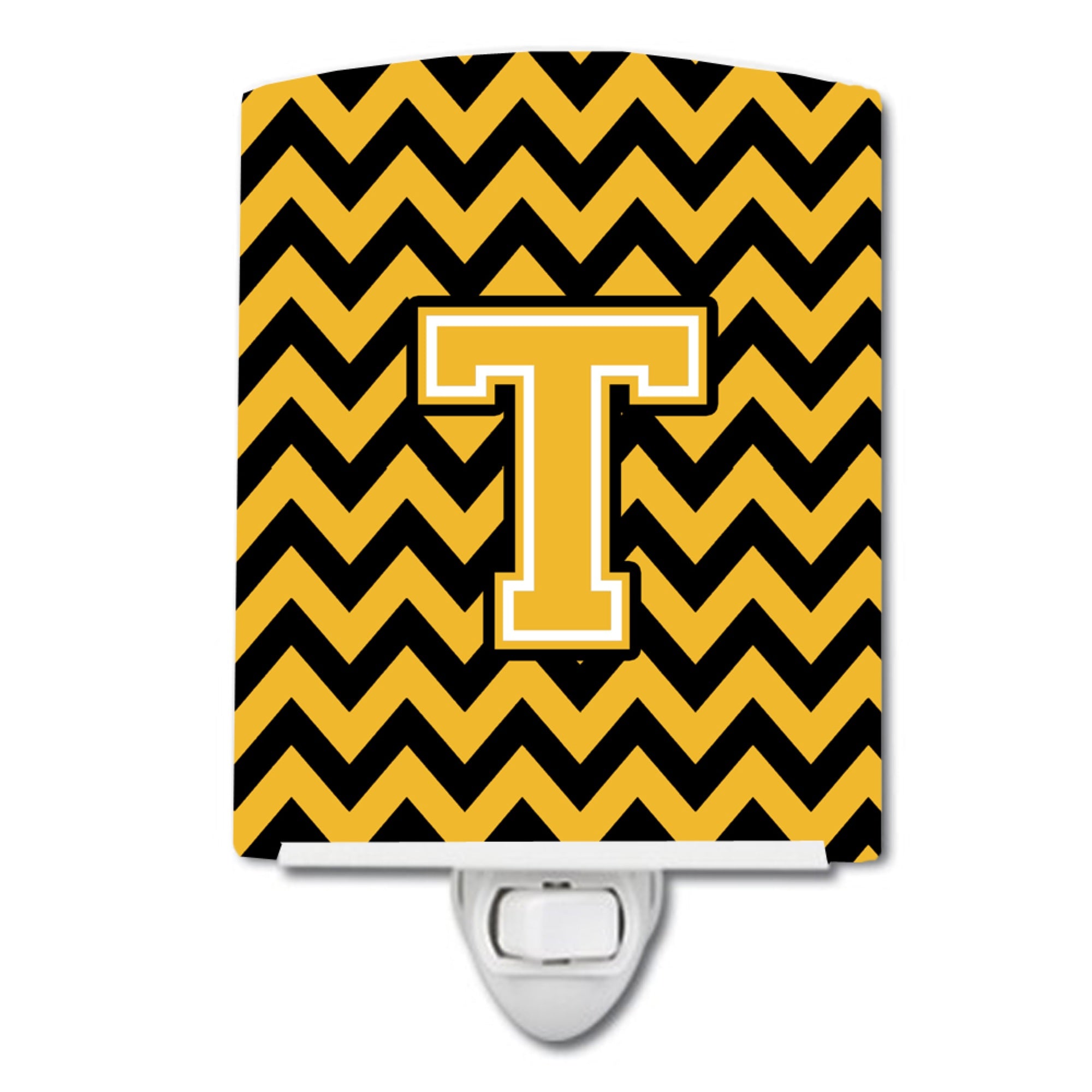  inchCarolines Treasures Letter T Chevron Black and Gold Ceramic Night Light, 6x4, Multicolor inch