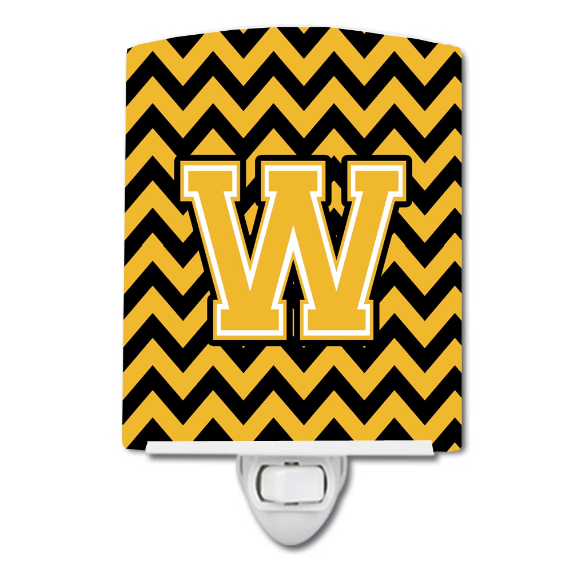  inchCarolines Treasures Letter W Chevron Black and Gold Ceramic Night Light, 6x4, Multicolor inch