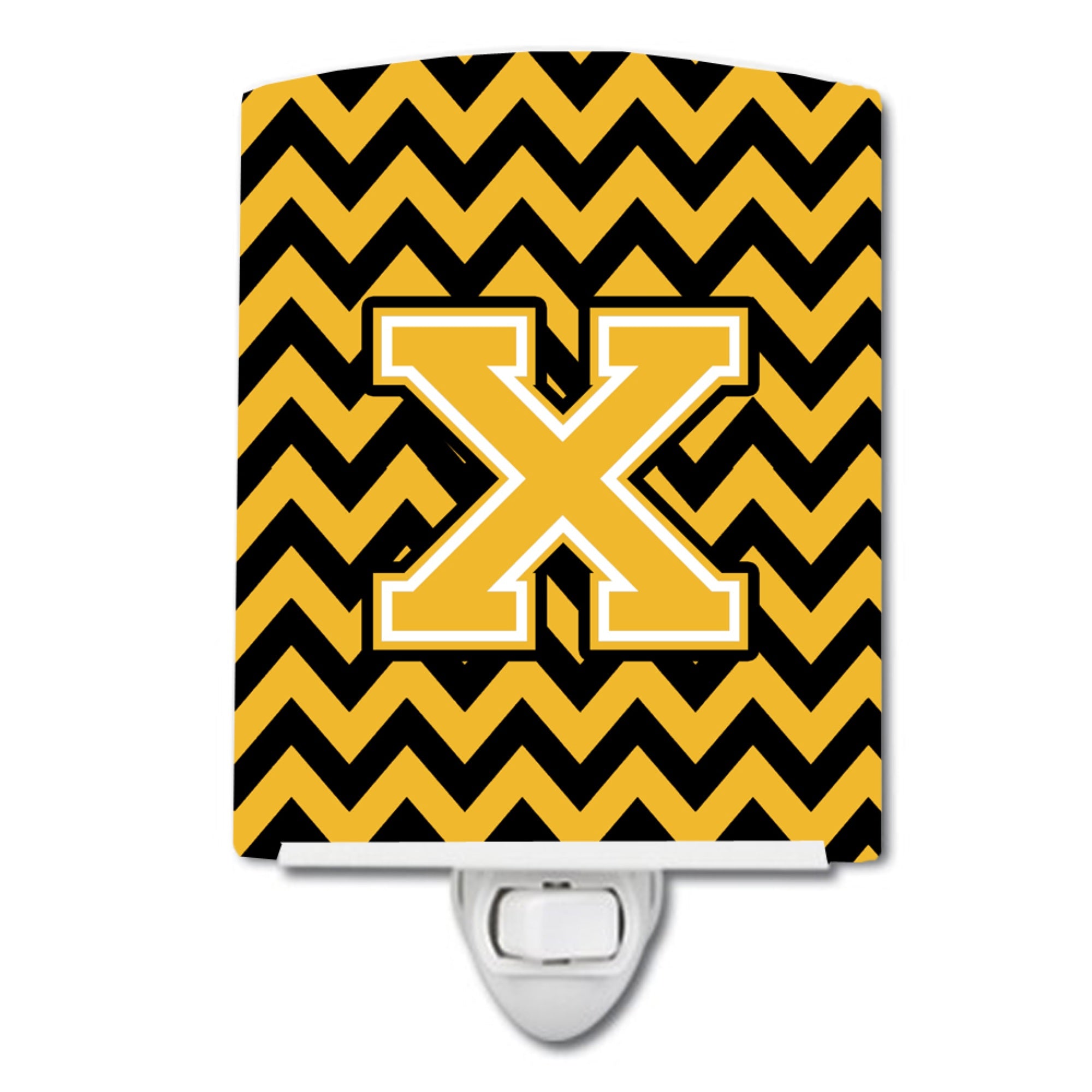  inchCarolines Treasures Letter X Chevron Black and Gold Ceramic Night Light, 6x4, Multicolor inch