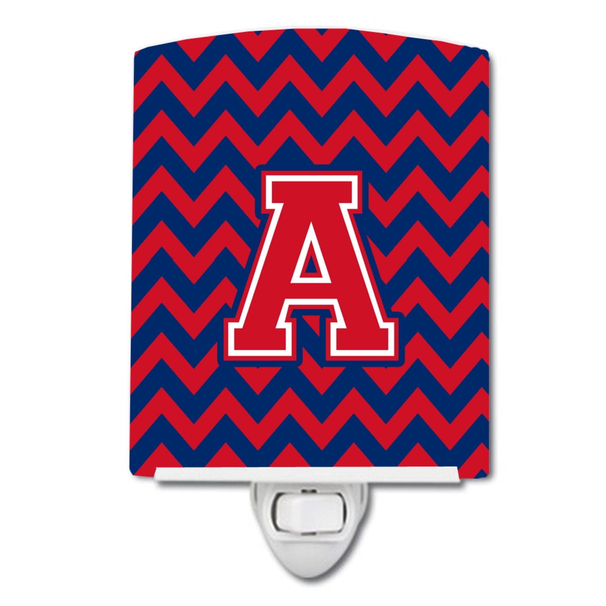  inchCarolines Treasures Letter A Chevron Yale Blue and Crimson Ceramic Night Light, 6x4, Multicolor inch