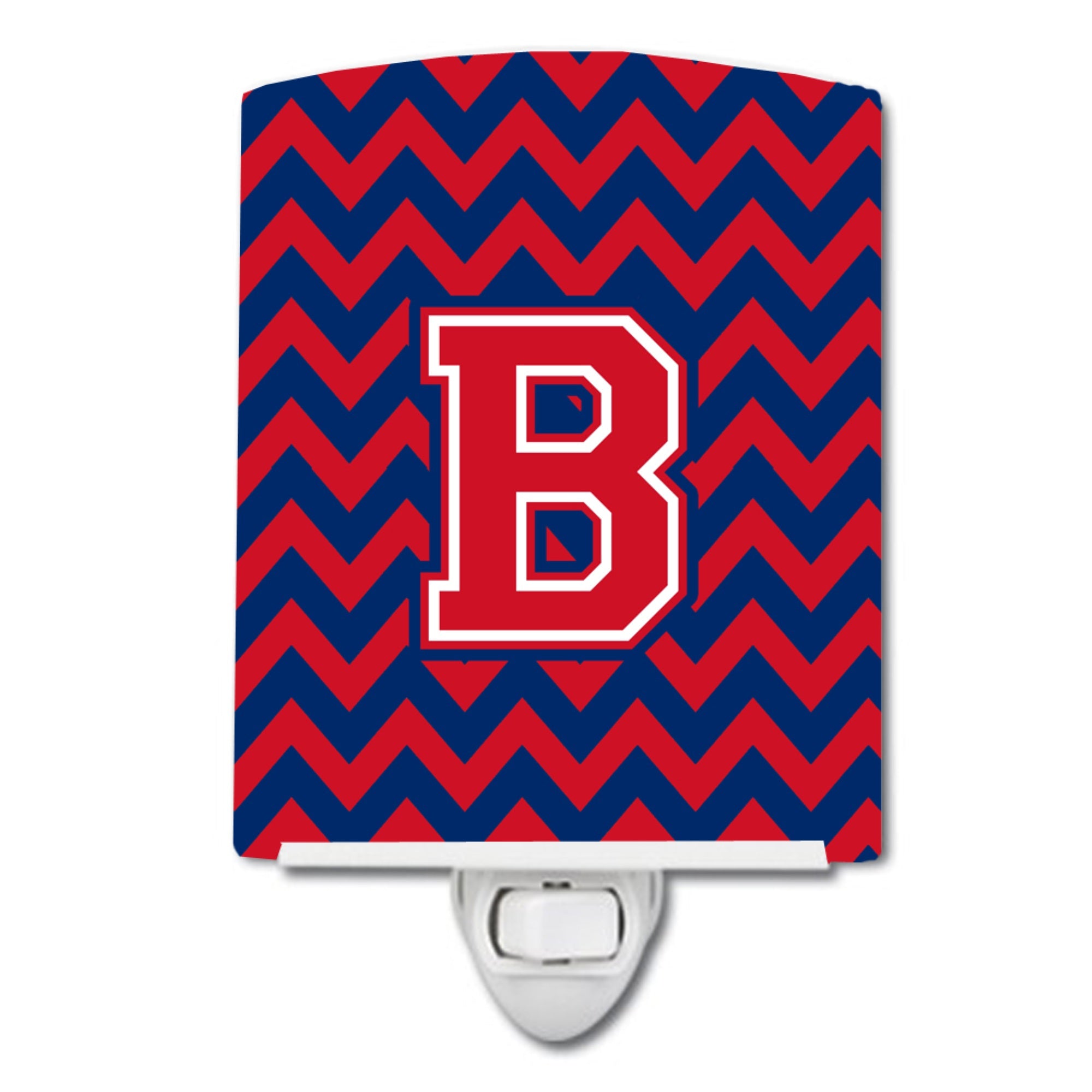  inchCarolines Treasures Letter B Chevron Yale Blue and Crimson Ceramic Night Light, 6x4, Multicolor inch