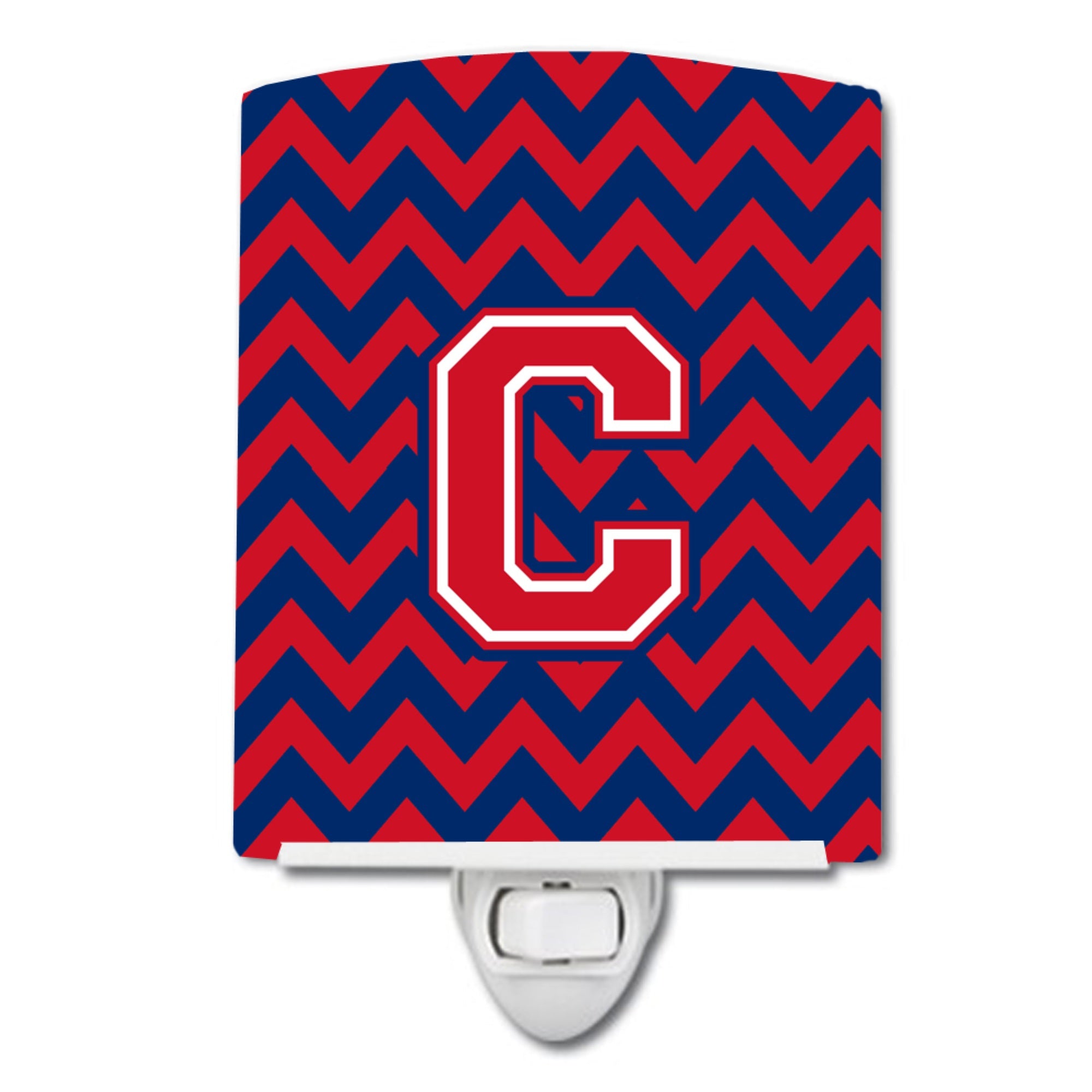  inchCarolines Treasures Letter C Chevron Yale Blue and Crimson Ceramic Night Light, 6x4, Multicolor inch