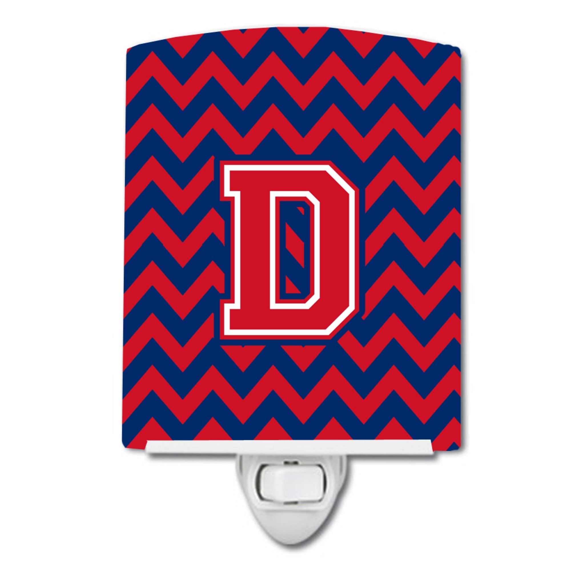  inchCarolines Treasures Letter D Chevron Yale Blue and Crimson Ceramic Night Light, 6x4, Multicolor inch