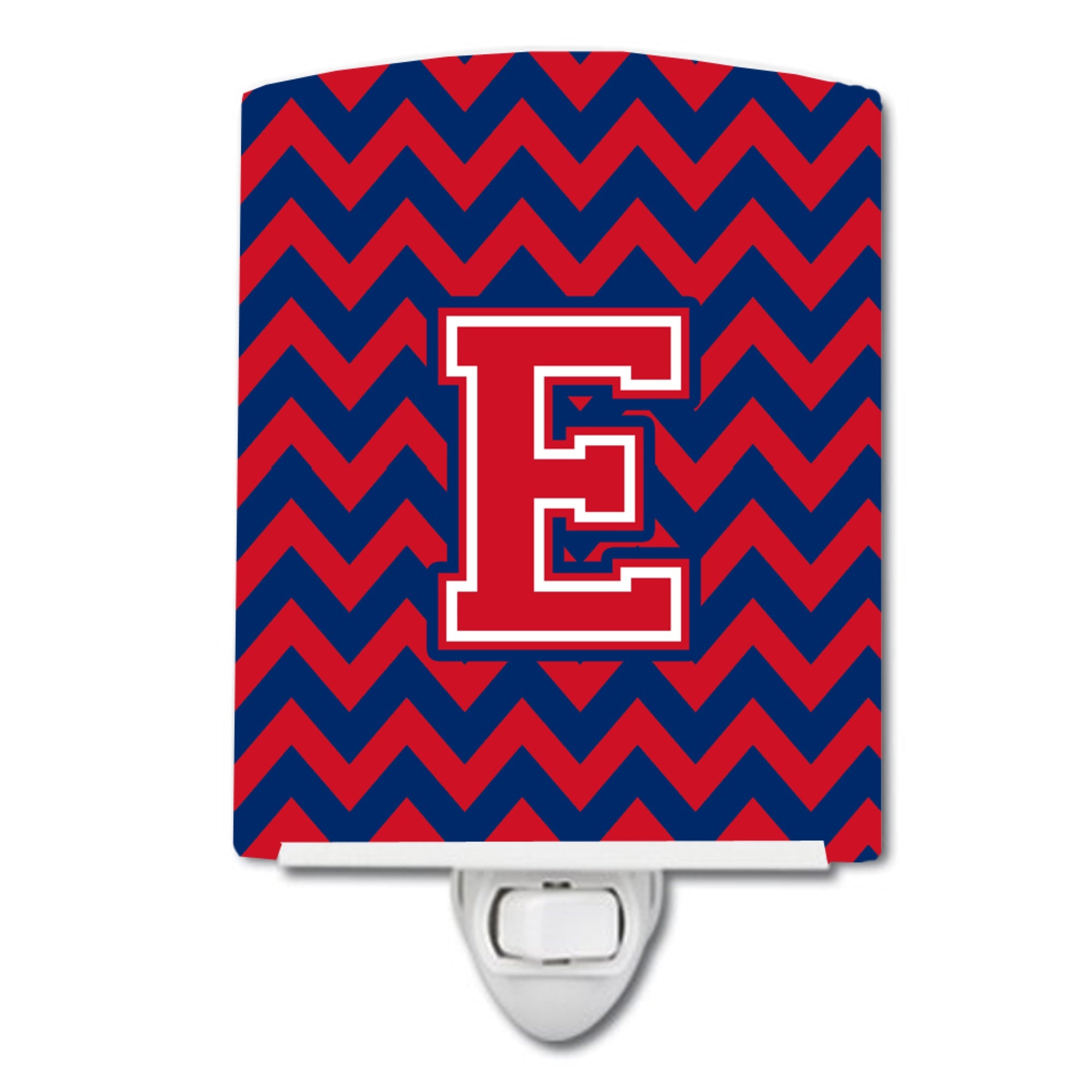  inchCarolines Treasures Letter E Chevron Yale Blue and Crimson Ceramic Night Light, 6x4, Multicolor inch
