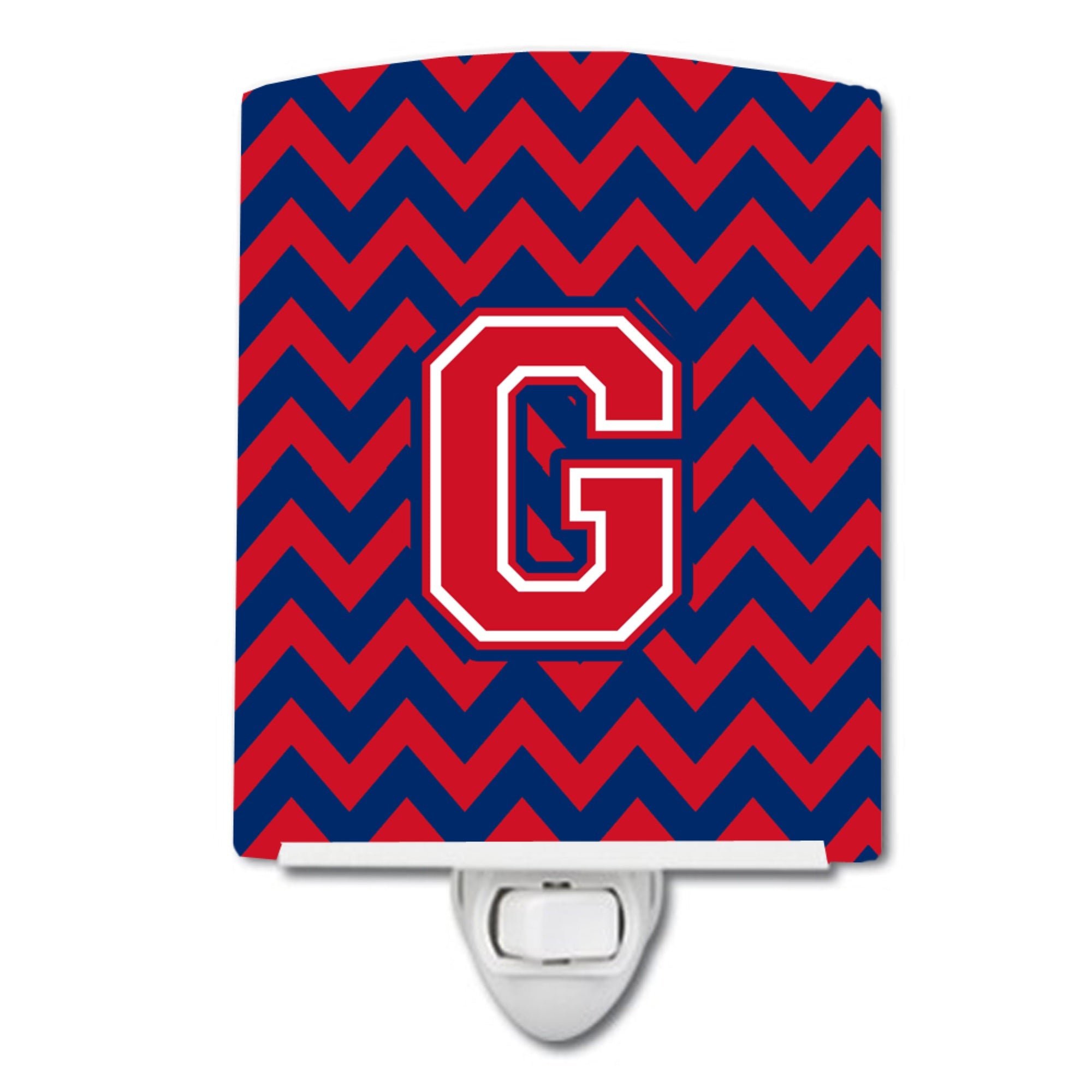  inchCarolines Treasures Letter G Chevron Yale Blue and Crimson Ceramic Night Light, 6x4, Multicolor inch