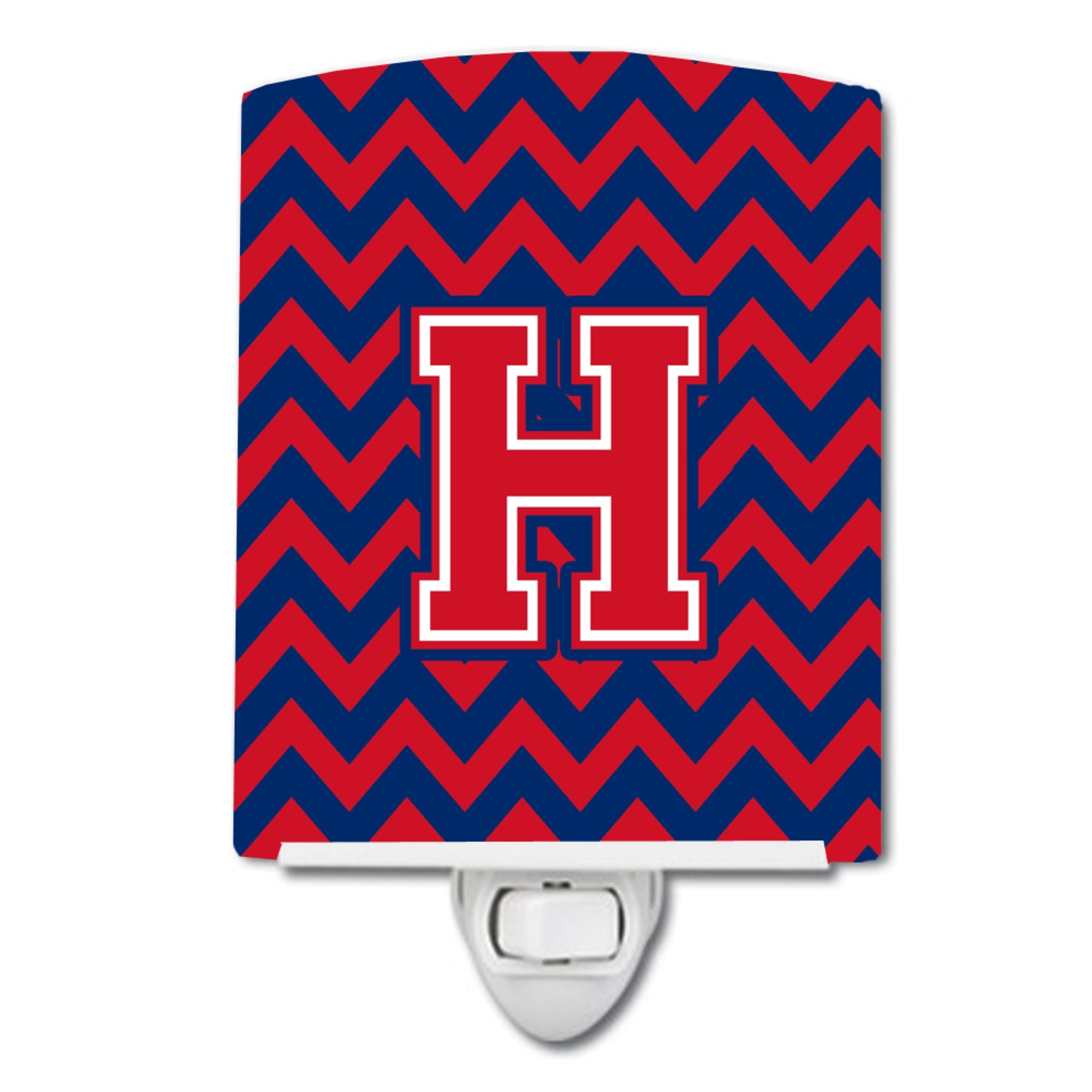  inchCarolines Treasures Letter H Chevron Yale Blue and Crimson Ceramic Night Light, 6x4, Multicolor inch