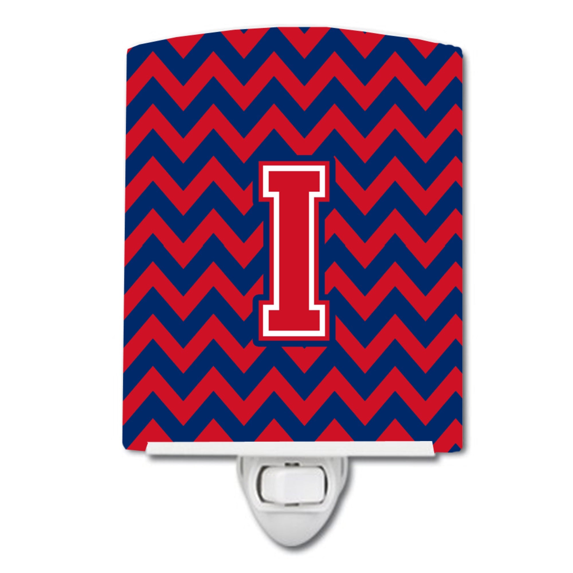  inchCarolines Treasures Letter I Chevron Yale Blue and Crimson Ceramic Night Light, 6x4, Multicolor inch
