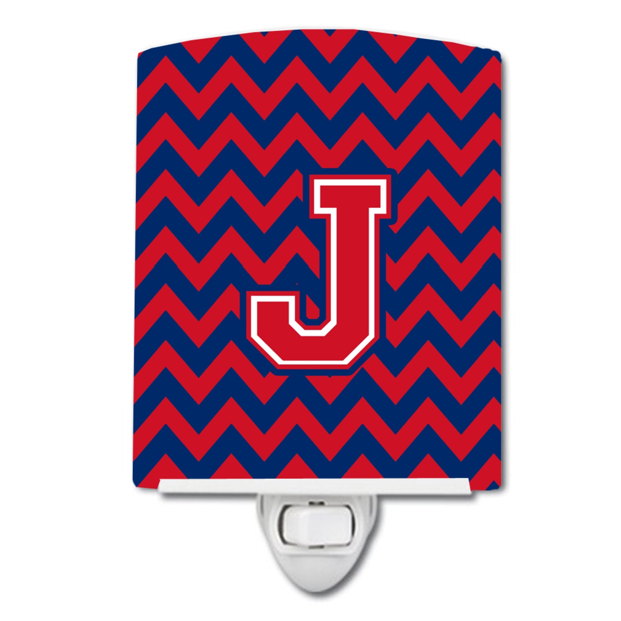  inchCarolines Treasures Letter J Chevron Yale Blue and Crimson Ceramic Night Light, 6x4, Multicolor inch