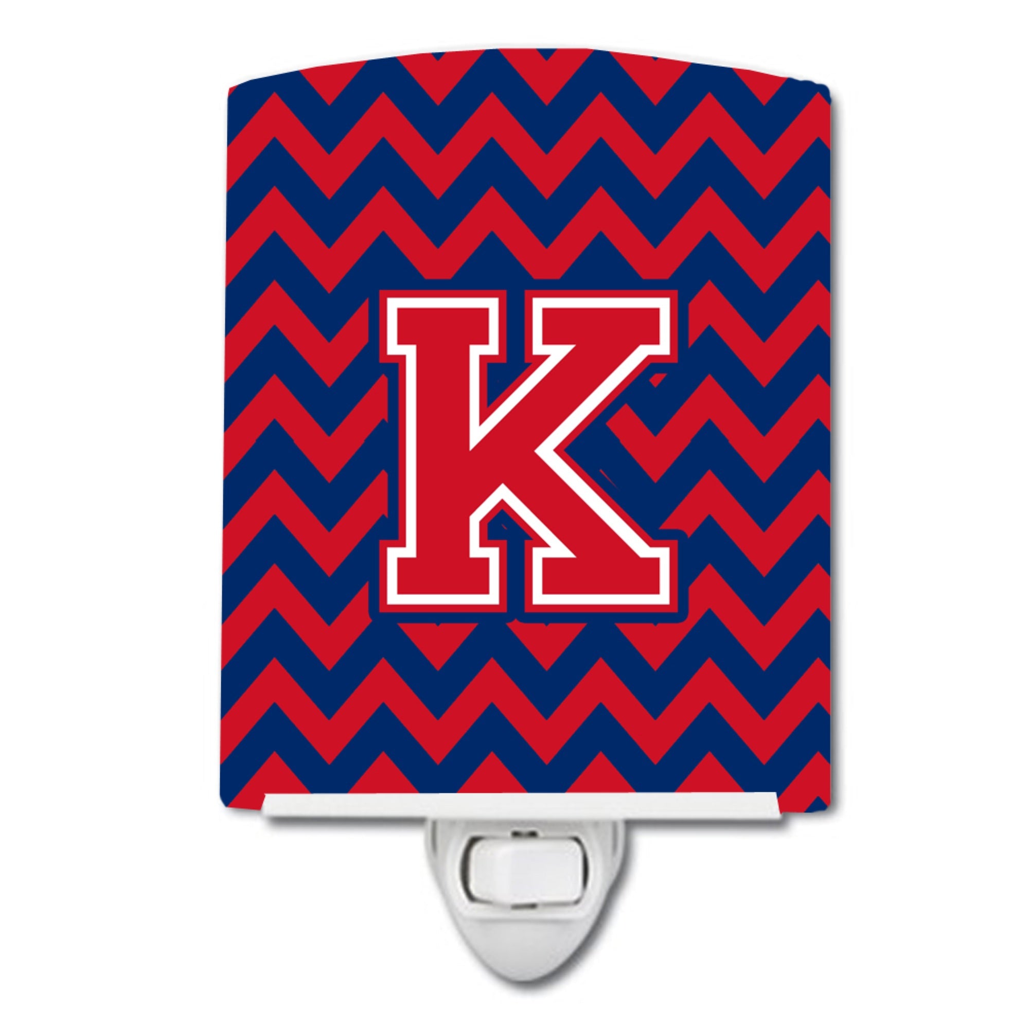  inchCarolines Treasures Letter K Chevron Yale Blue and Crimson Ceramic Night Light, 6x4, Multicolor inch