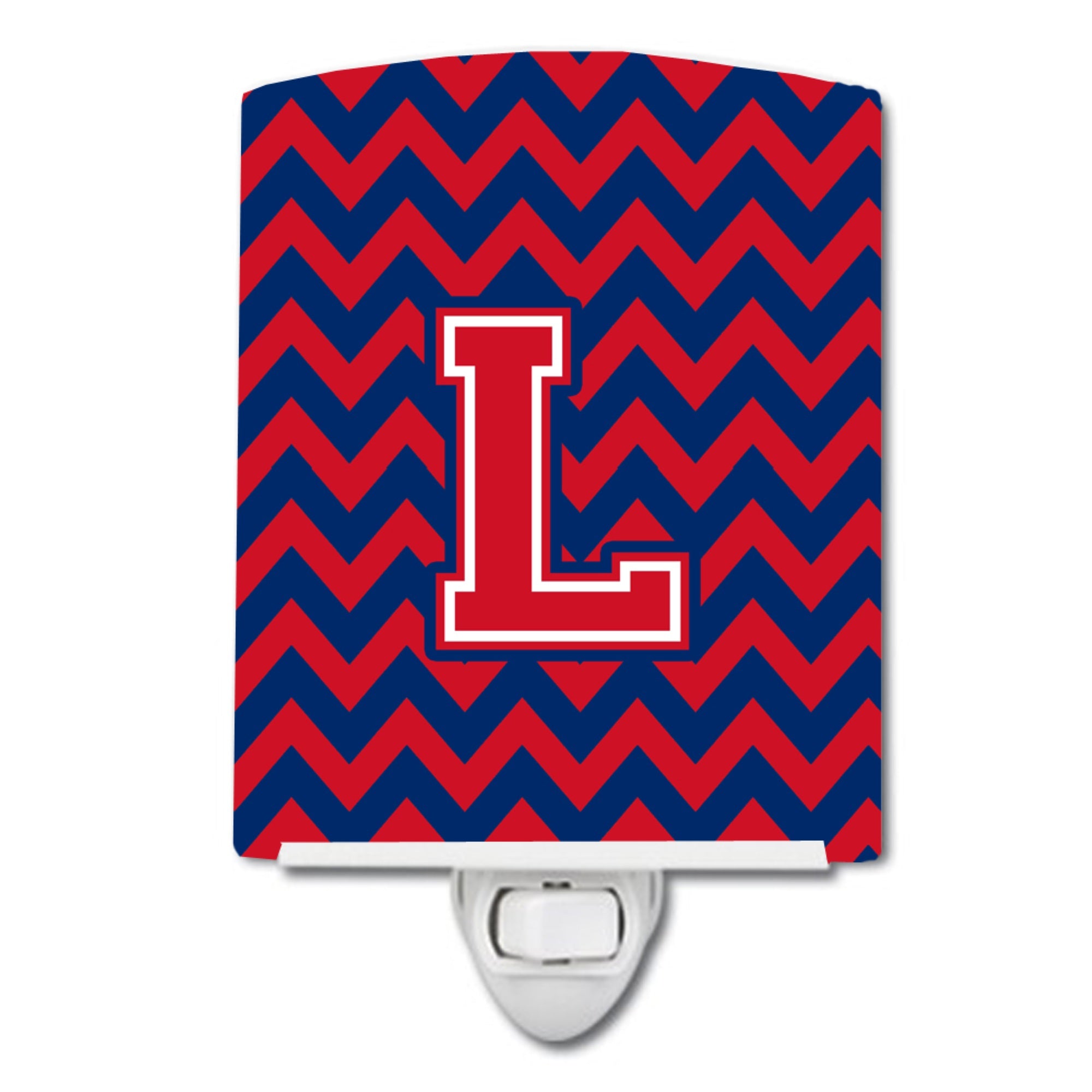  inchCarolines Treasures Letter L Chevron Yale Blue and Crimson Ceramic Night Light, 6x4, Multicolor inch
