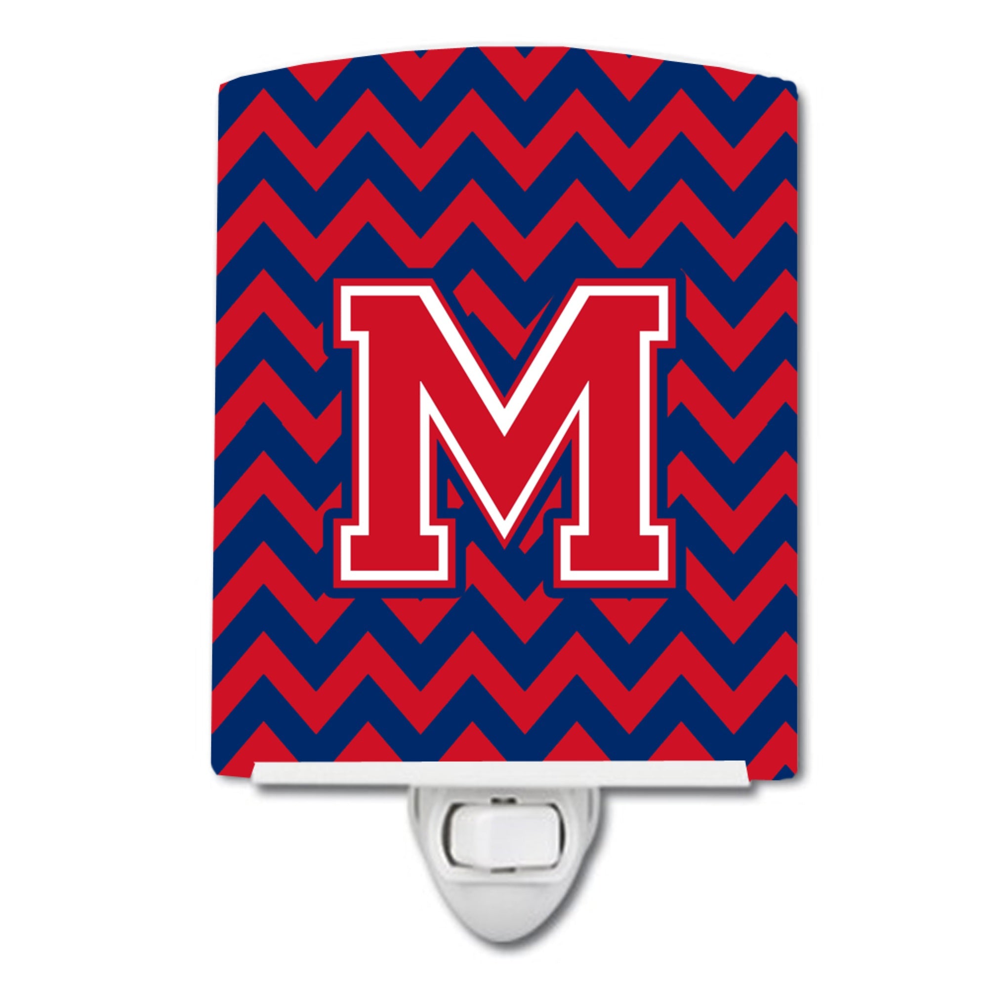  inchCarolines Treasures Letter M Chevron Yale Blue and Crimson Ceramic Night Light, 6x4, Multicolor inch