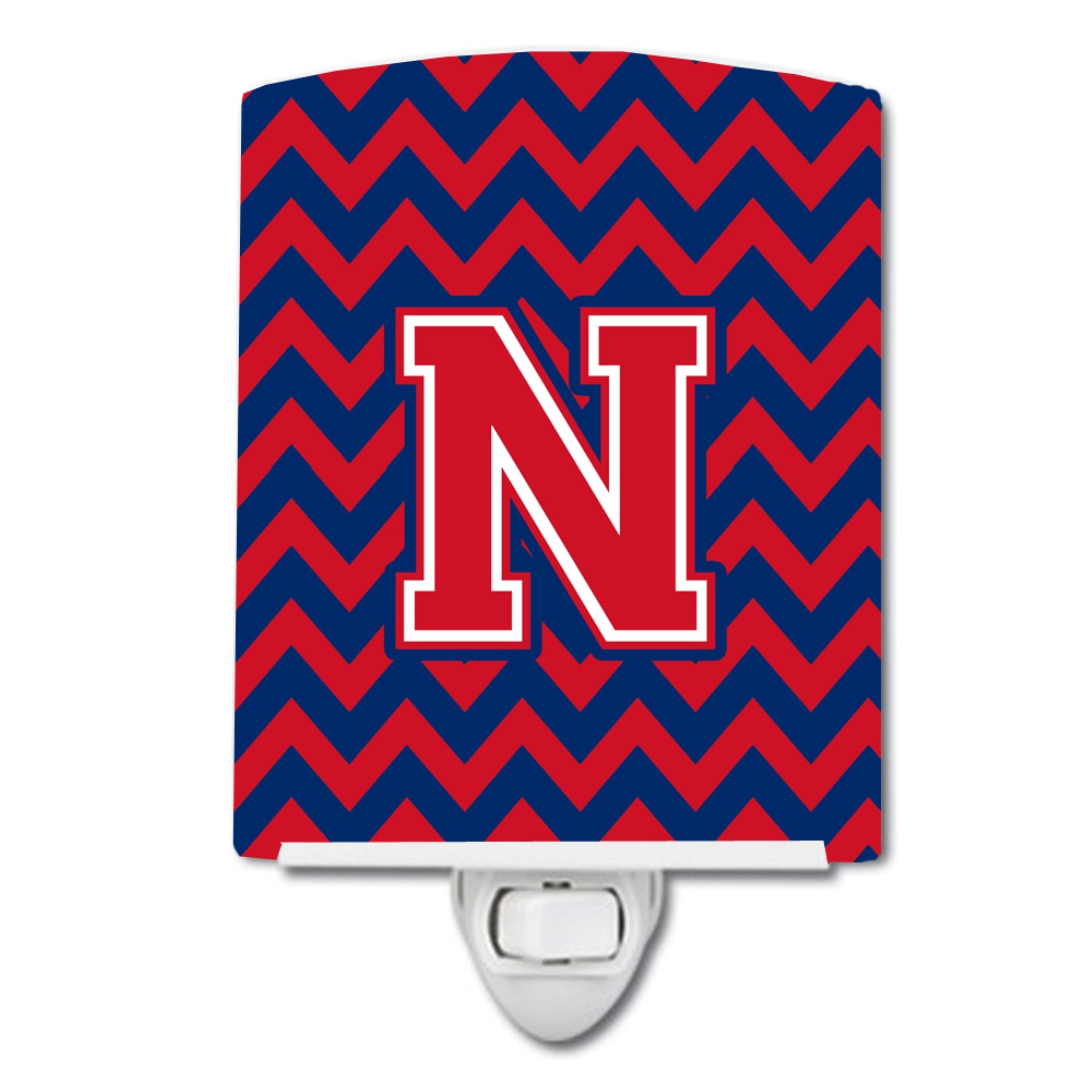  inchCarolines Treasures Letter N Chevron Yale Blue and Crimson Ceramic Night Light, 6x4, Multicolor inch
