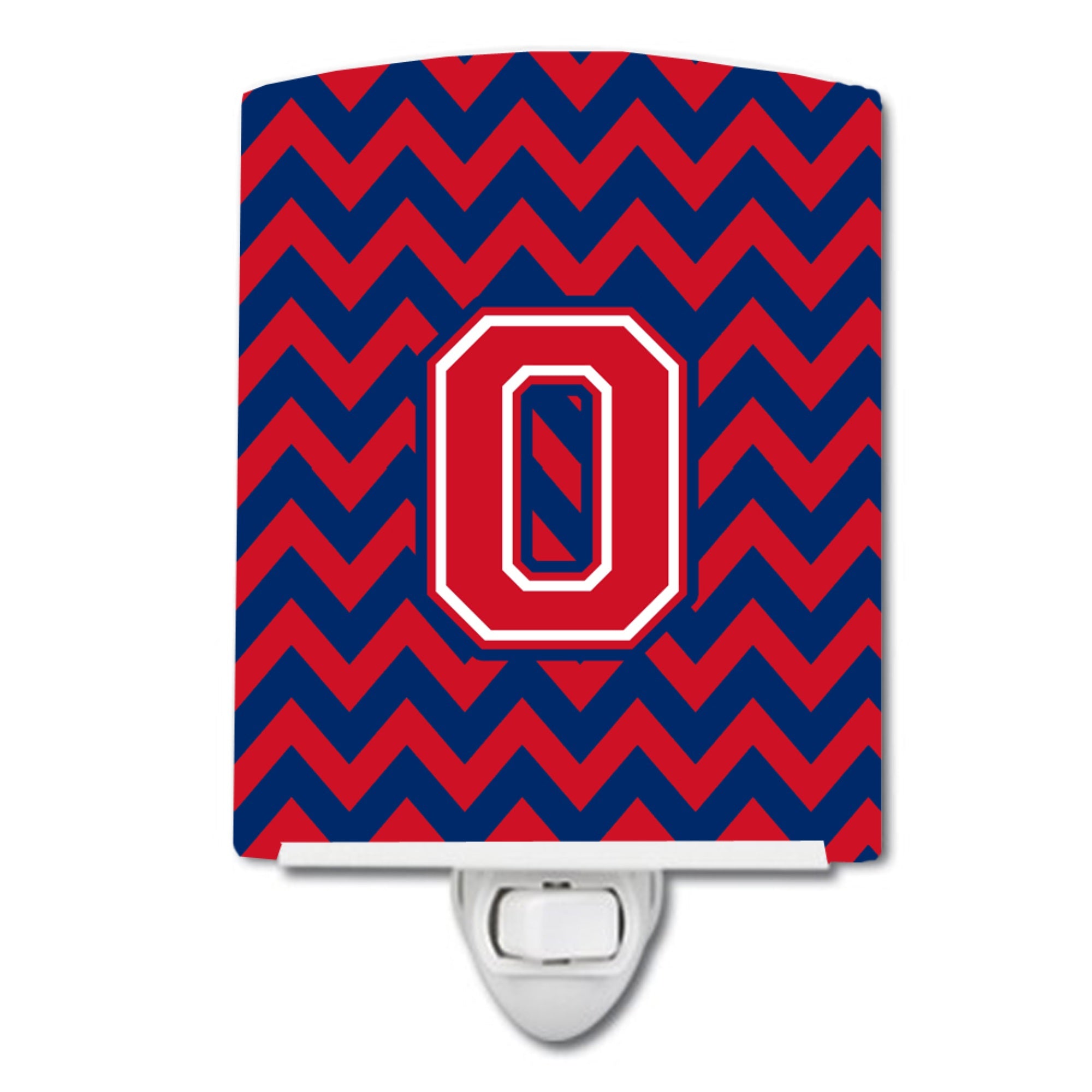  inchCarolines Treasures Letter O Chevron Yale Blue and Crimson Ceramic Night Light, 6x4, Multicolor inch
