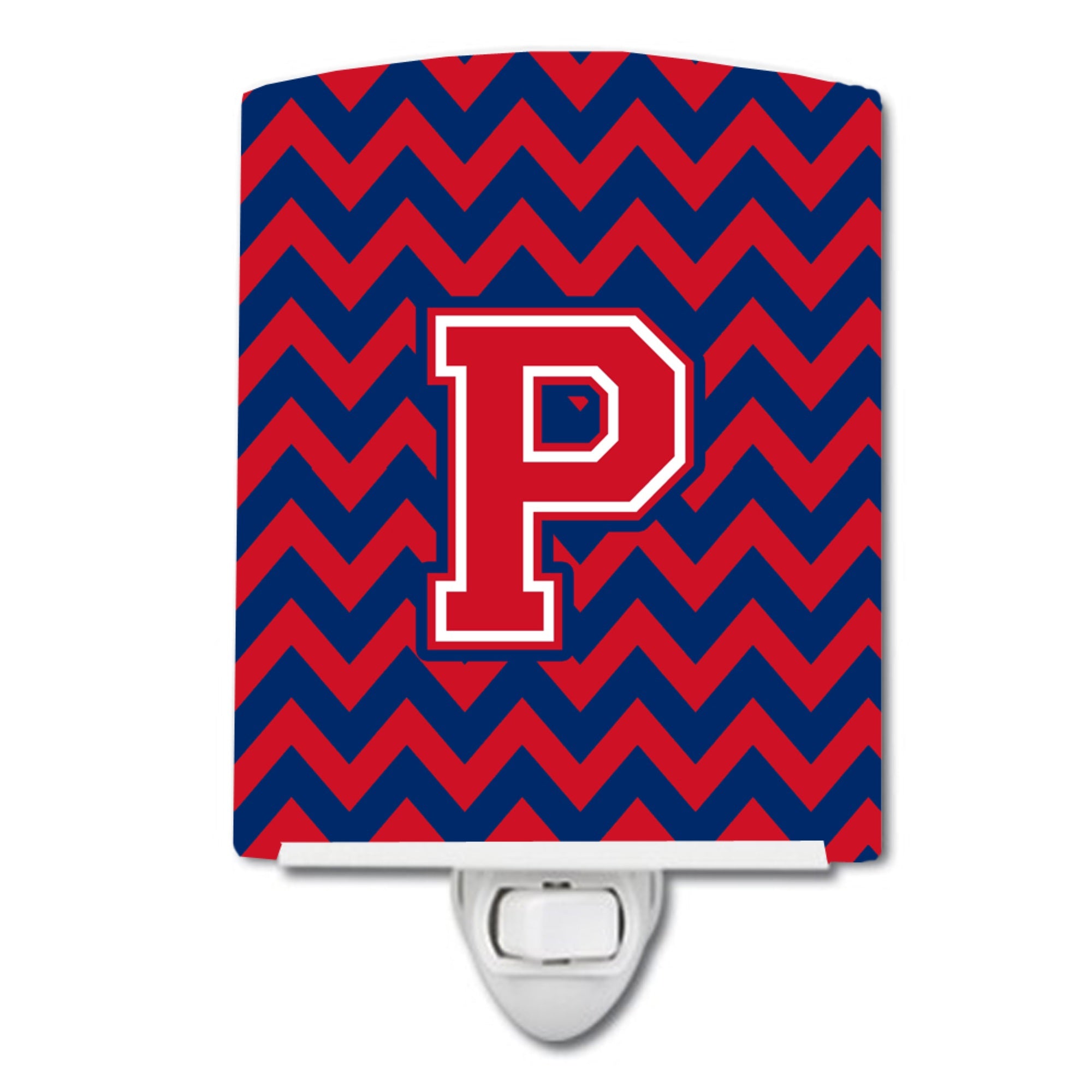  inchCarolines Treasures Letter P Chevron Yale Blue and Crimson Ceramic Night Light, 6x4, Multicolor inch
