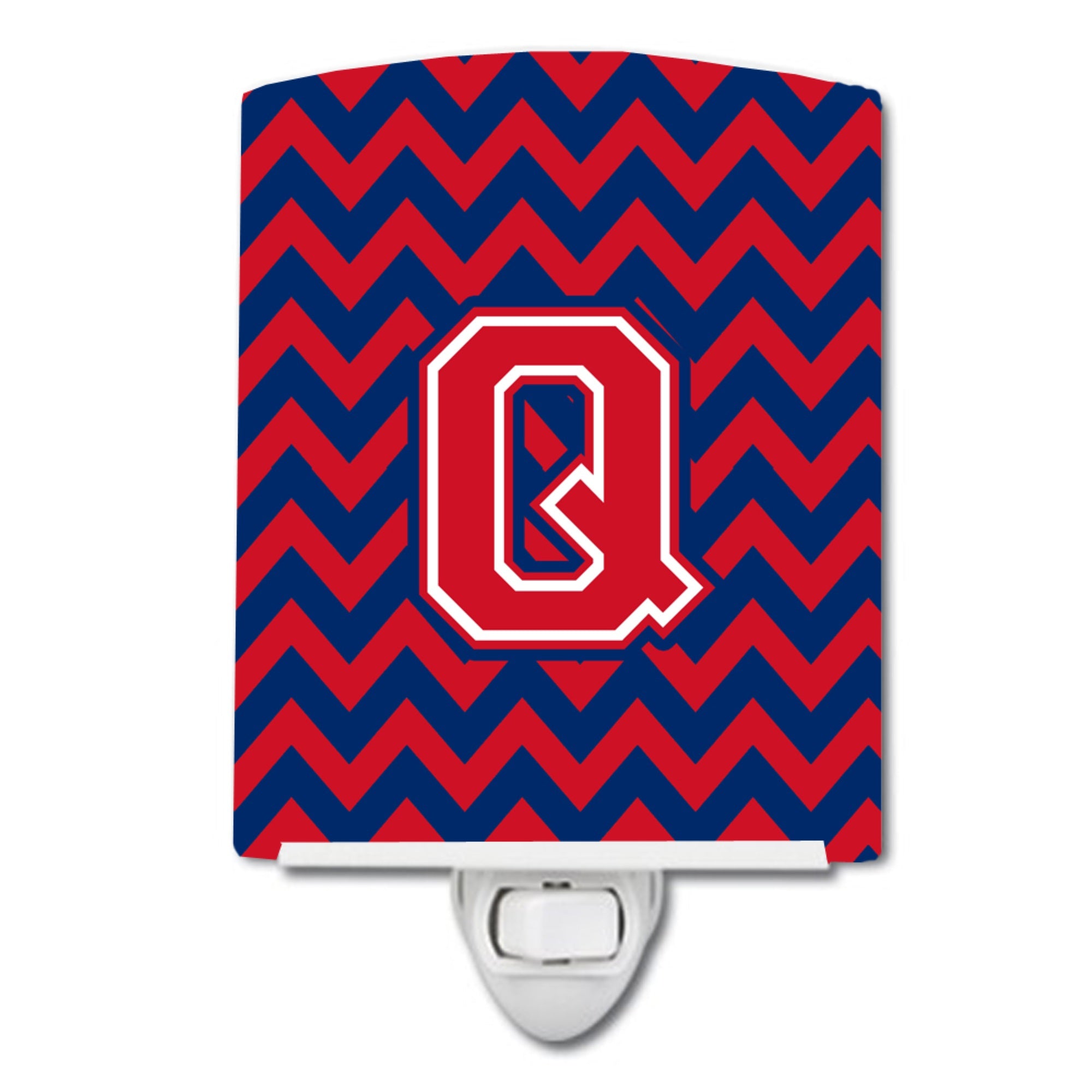  inchCarolines Treasures Letter Q Chevron Yale Blue and Crimson Ceramic Night Light, 6x4, Multicolor inch