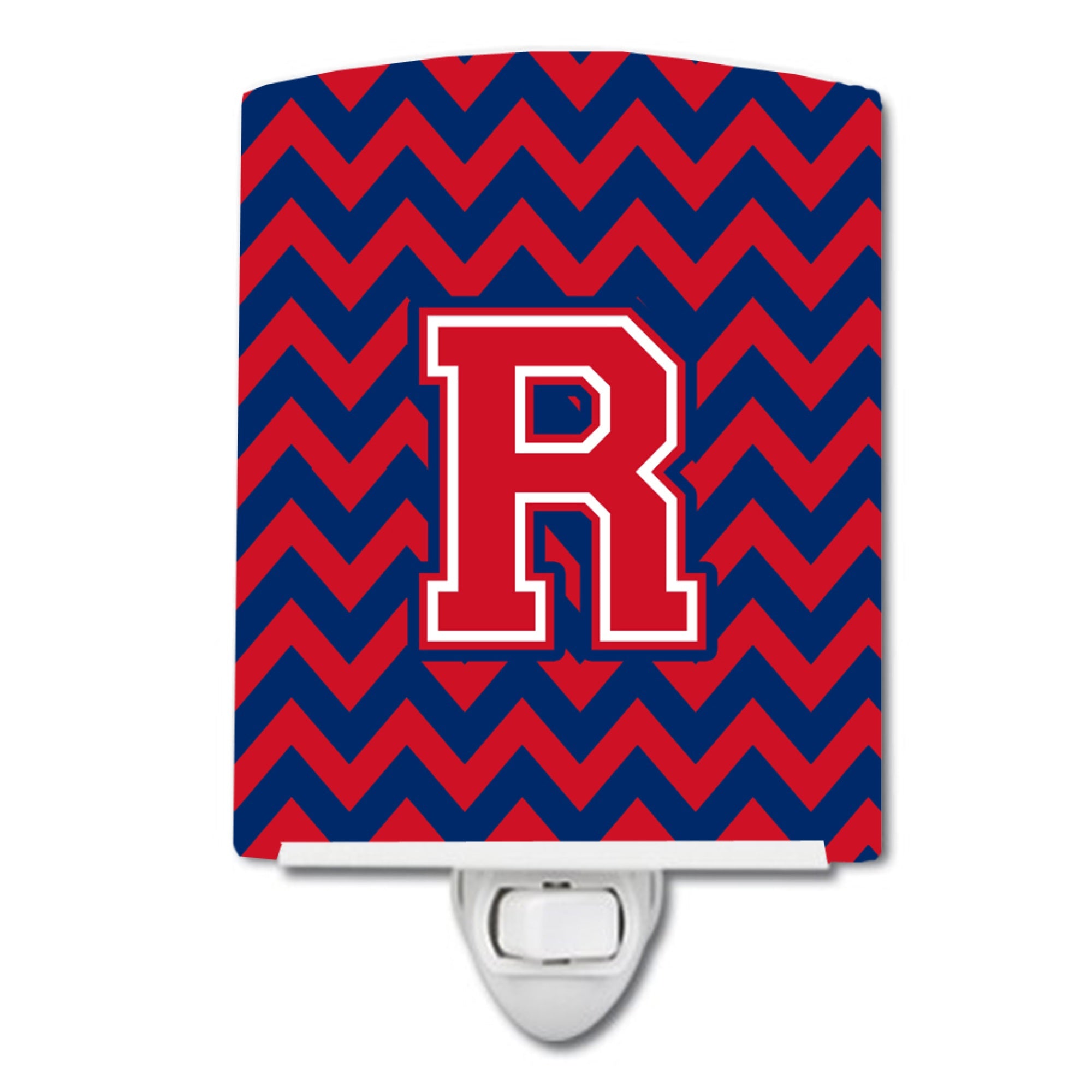  inchCarolines Treasures Letter R Chevron Yale Blue and Crimson Ceramic Night Light, 6x4, Multicolor inch