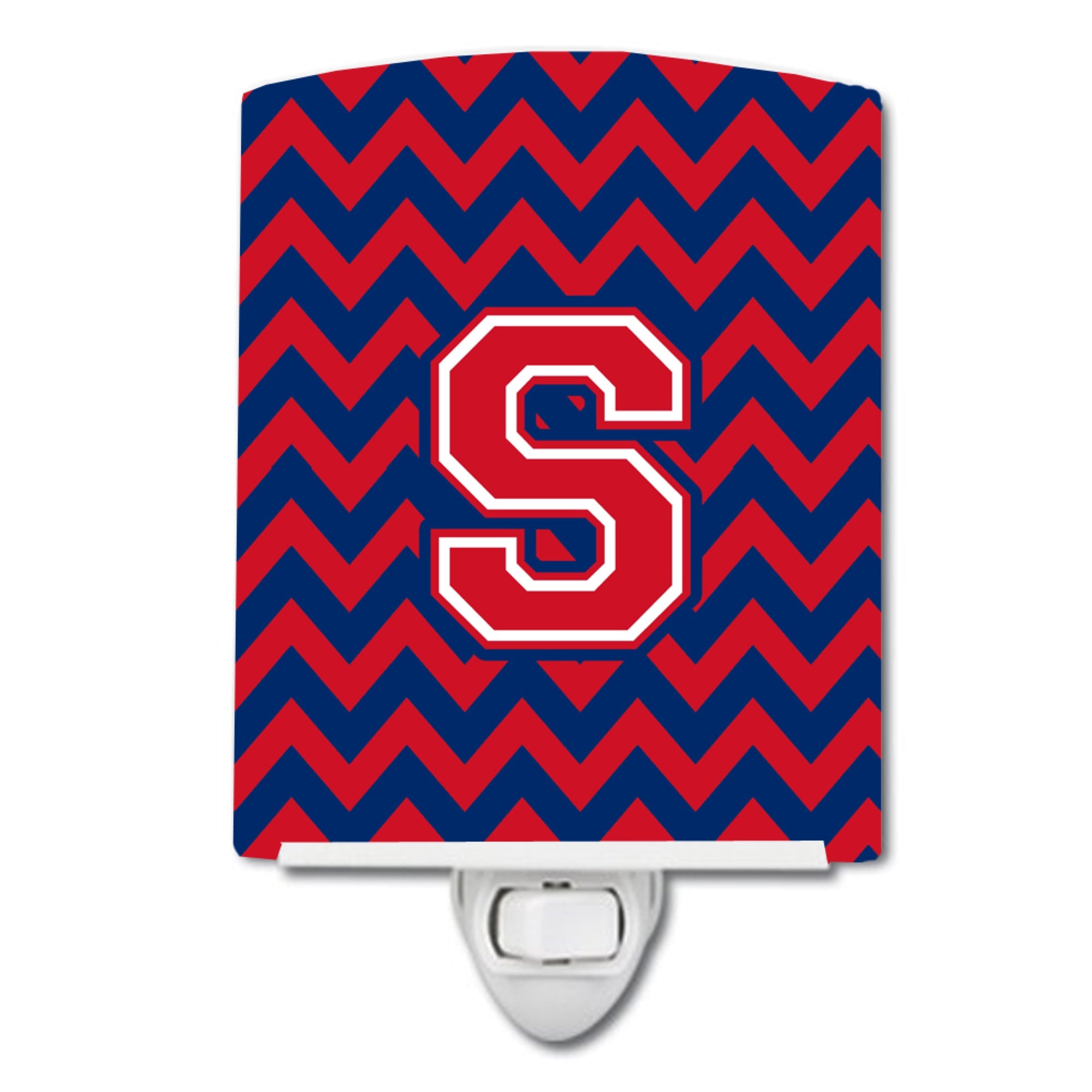  inchCarolines Treasures Letter S Chevron Yale Blue and Crimson Ceramic Night Light, 6x4, Multicolor inch