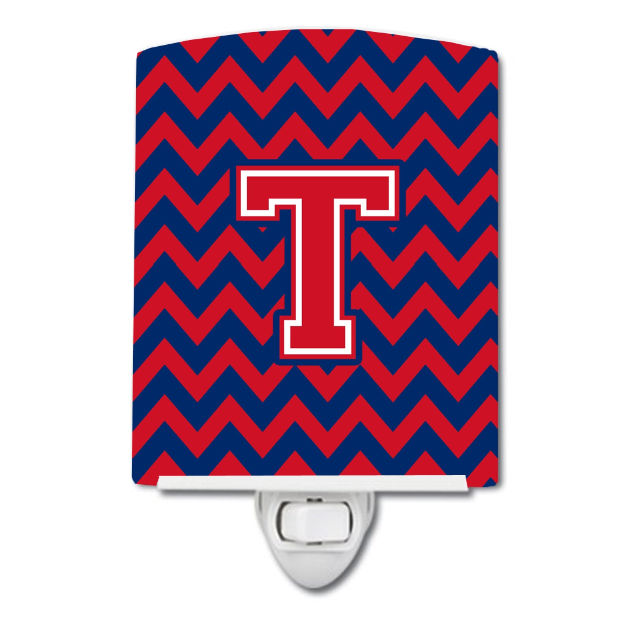  inchCarolines Treasures Letter T Chevron Yale Blue and Crimson Ceramic Night Light, 6x4, Multicolor inch