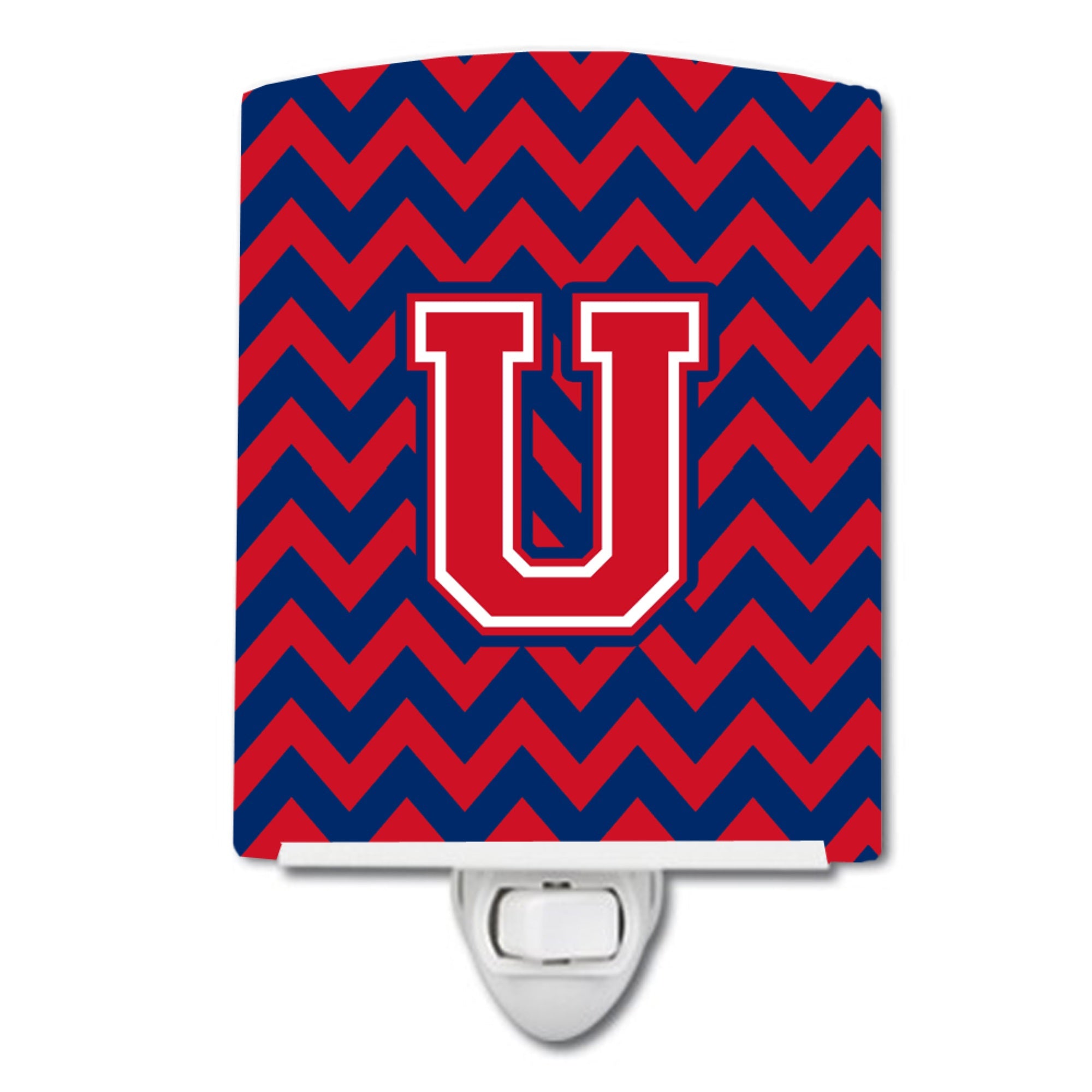  inchCarolines Treasures Letter U Chevron Yale Blue and Crimson Ceramic Night Light, 6x4, Multicolor inch