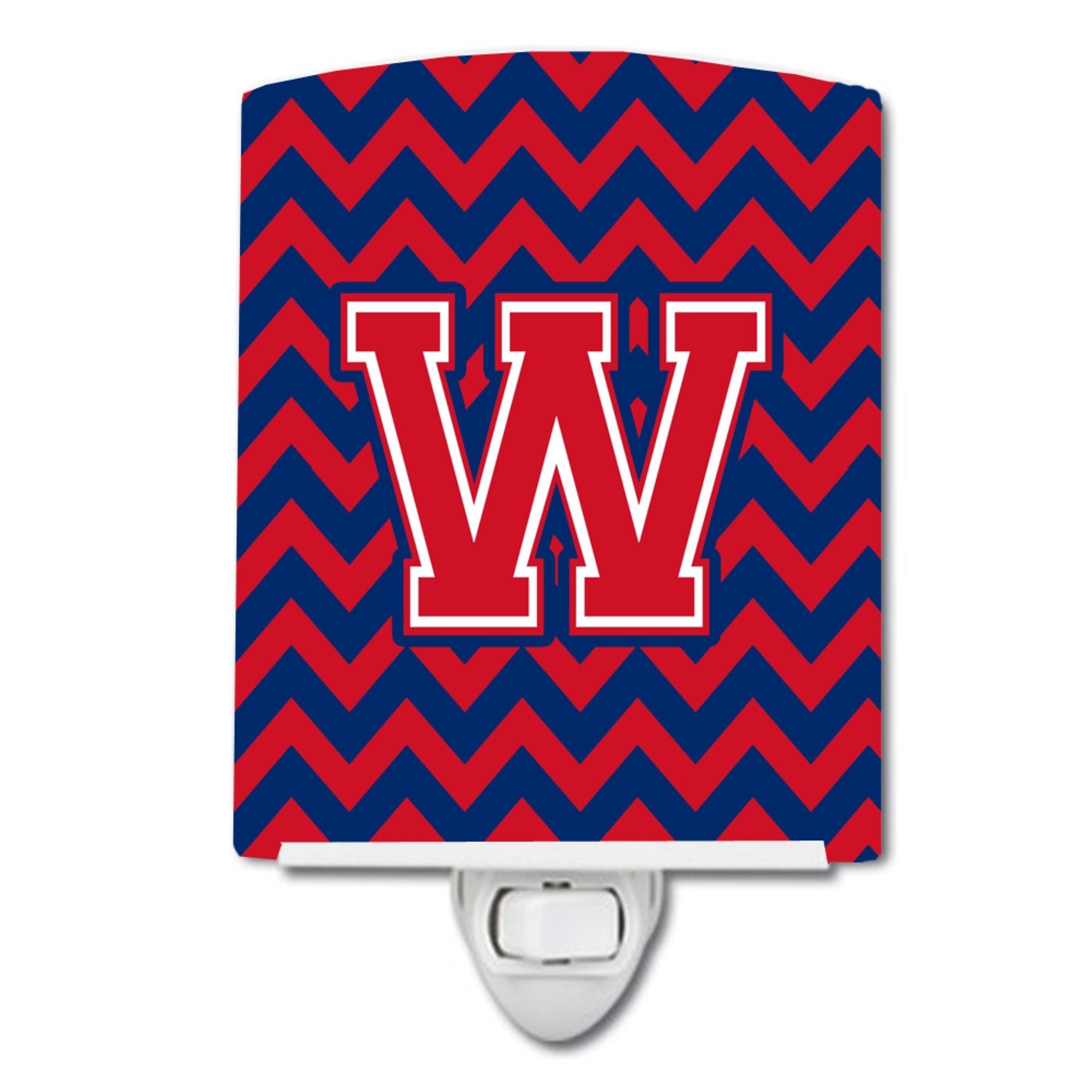  inchCarolines Treasures Letter W Chevron Yale Blue and Crimson Ceramic Night Light, 6x4, Multicolor inch