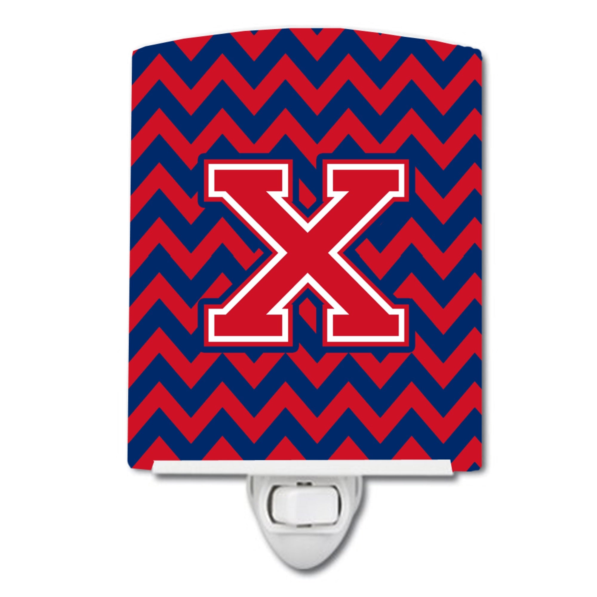  inchCarolines Treasures Letter X Chevron Yale Blue and Crimson Ceramic Night Light, 6x4, Multicolor inch