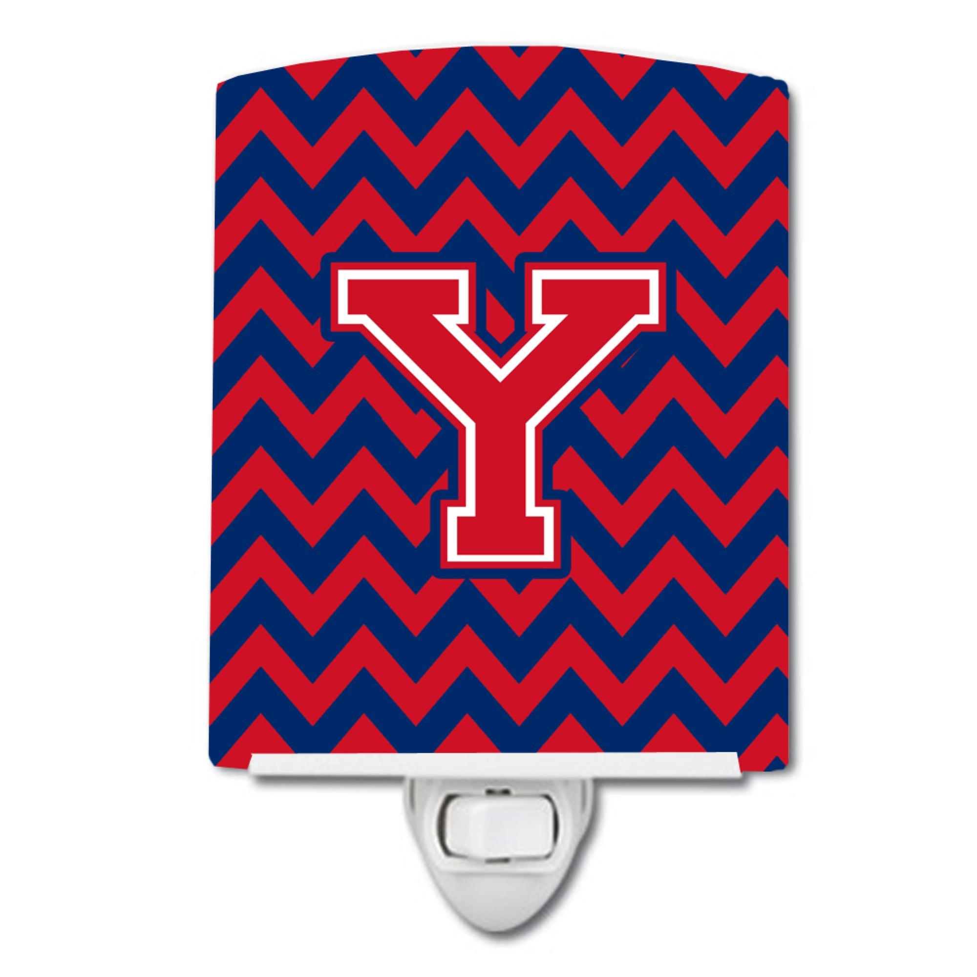  inchCarolines Treasures Letter Y Chevron Yale Blue and Crimson Ceramic Night Light, 6x4, Multicolor inch