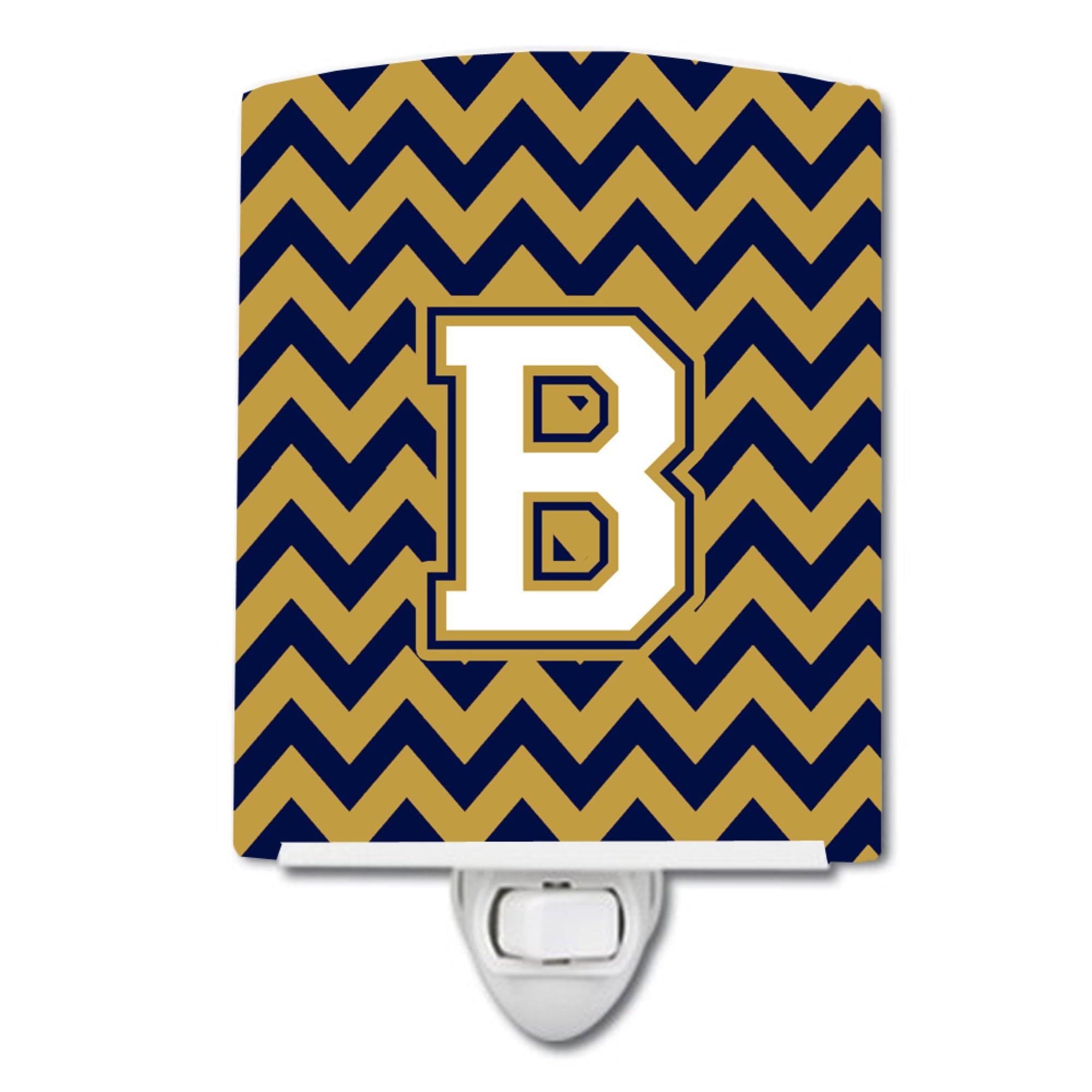  inchCarolines Treasures Letter B Chevron Navy Blue and Gold Ceramic Night Light, 6x4, Multicolor inch