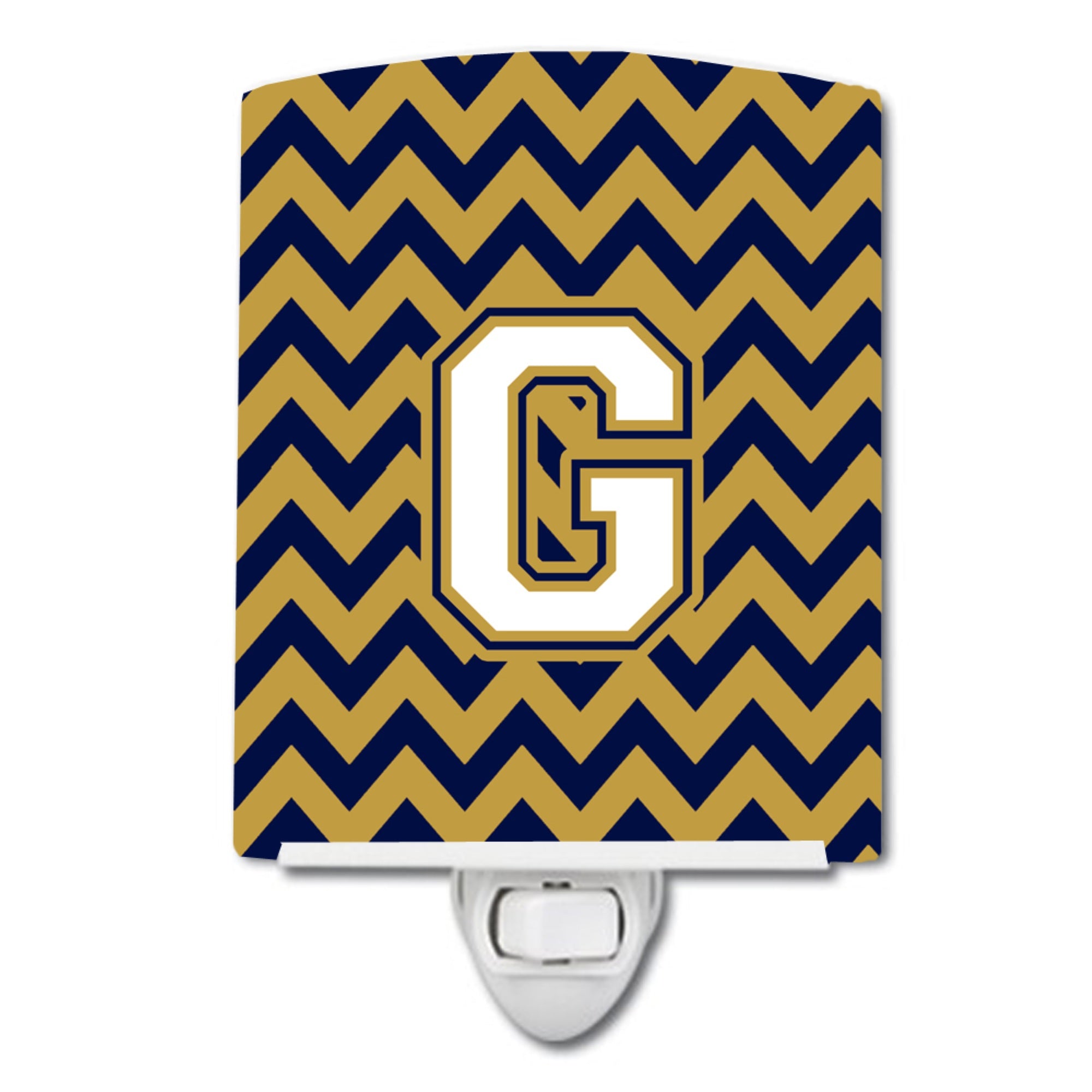  inchCarolines Treasures Letter G Chevron Navy Blue and Gold Ceramic Night Light, 6x4, Multicolor inch