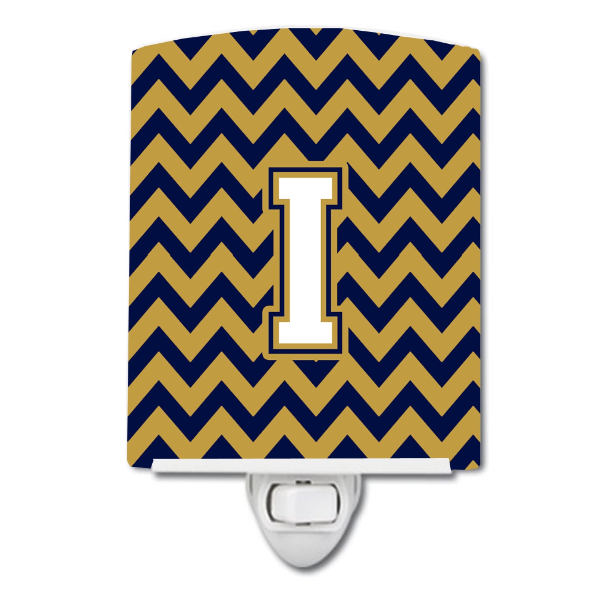  inchCarolines Treasures Letter I Chevron Navy Blue and Gold Ceramic Night Light, 6x4, Multicolor inch