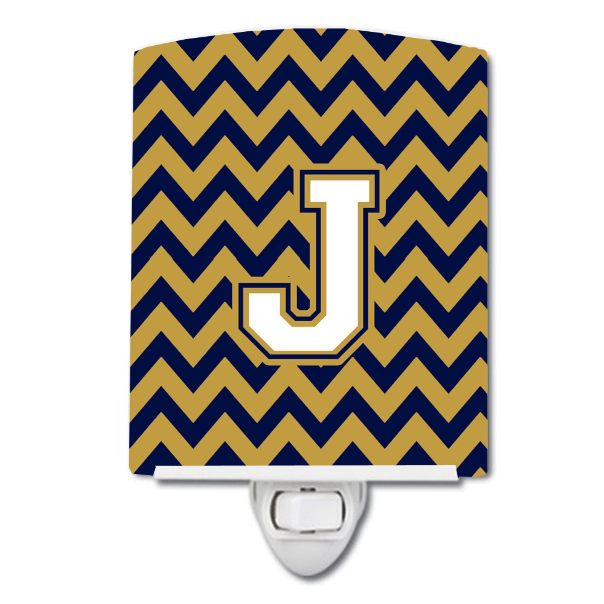  inchCarolines Treasures Letter J Chevron Navy Blue and Gold Ceramic Night Light, 6x4, Multicolor inch