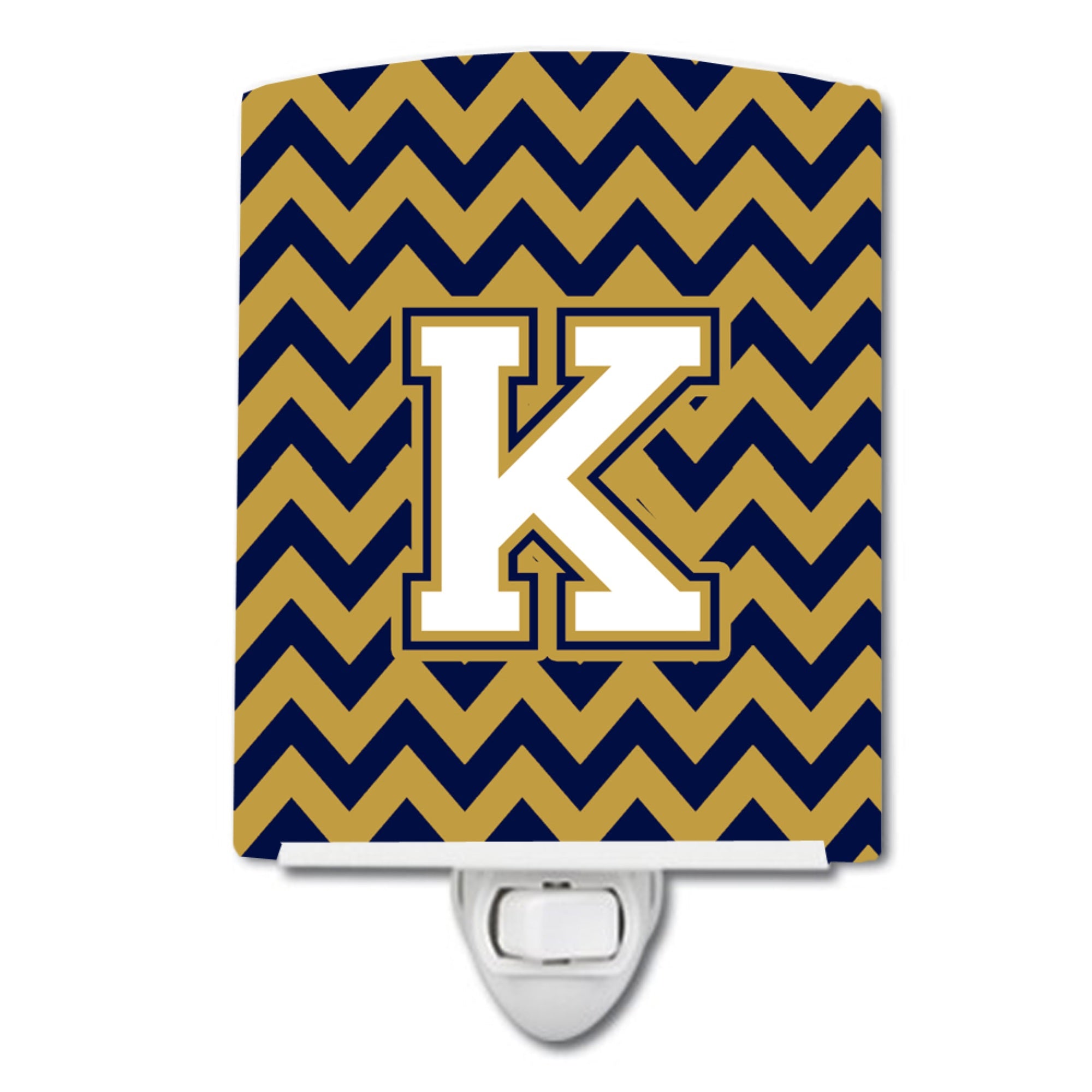  inchCarolines Treasures Letter K Chevron Navy Blue and Gold Ceramic Night Light, 6x4, Multicolor inch