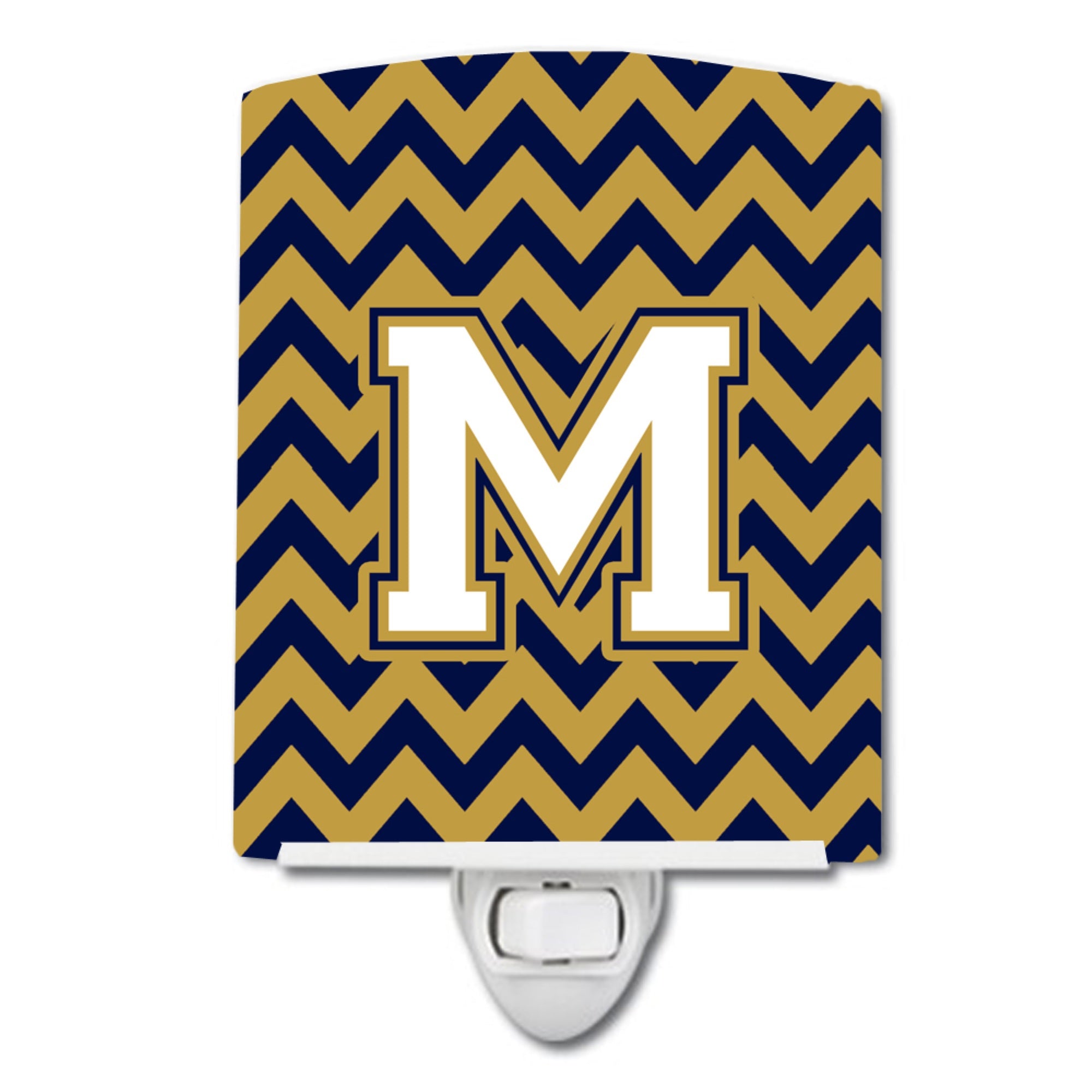  inchCarolines Treasures Letter M Chevron Navy Blue and Gold Ceramic Night Light, 6x4, Multicolor inch