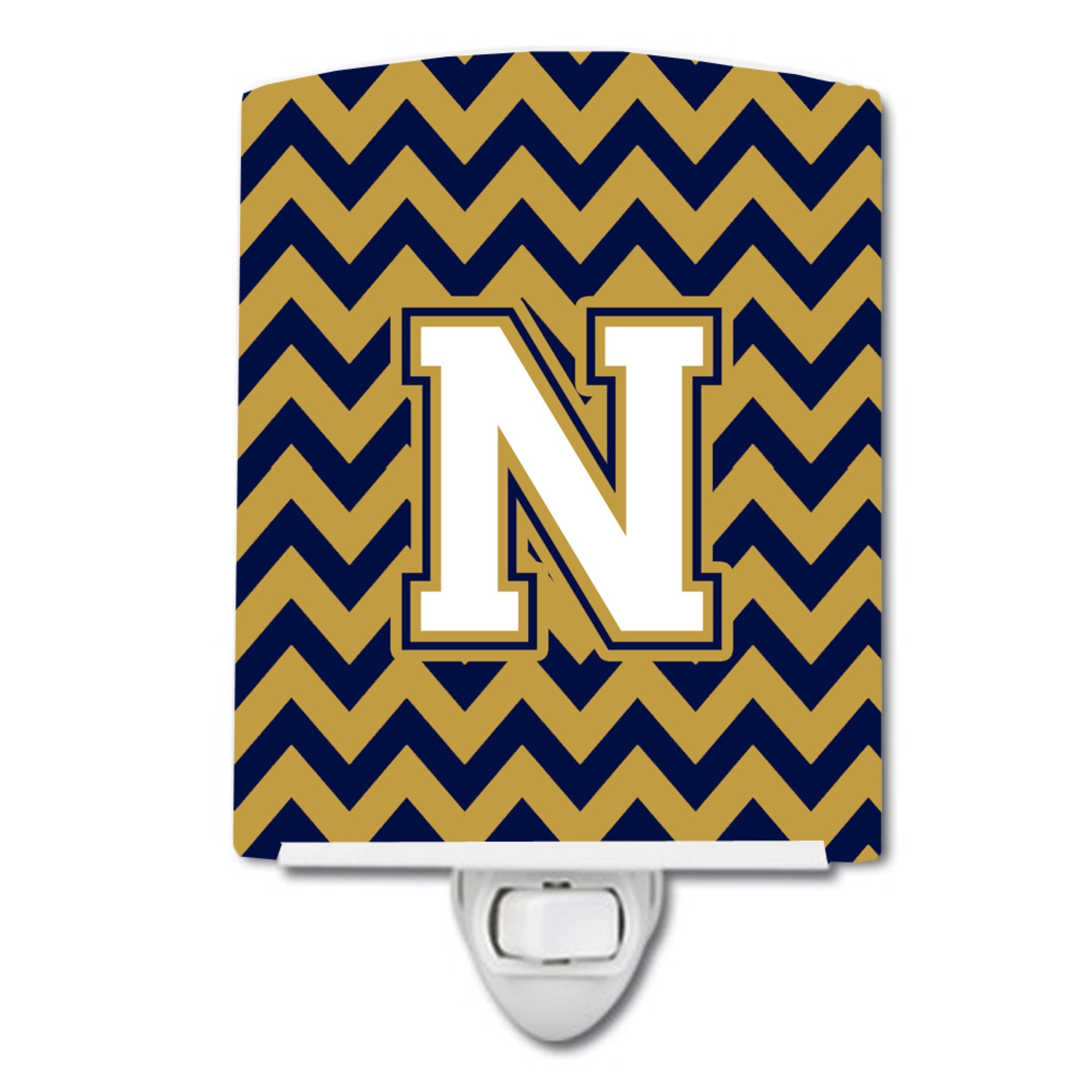  inchCarolines Treasures Letter N Chevron Navy Blue and Gold Ceramic Night Light, 6x4, Multicolor inch