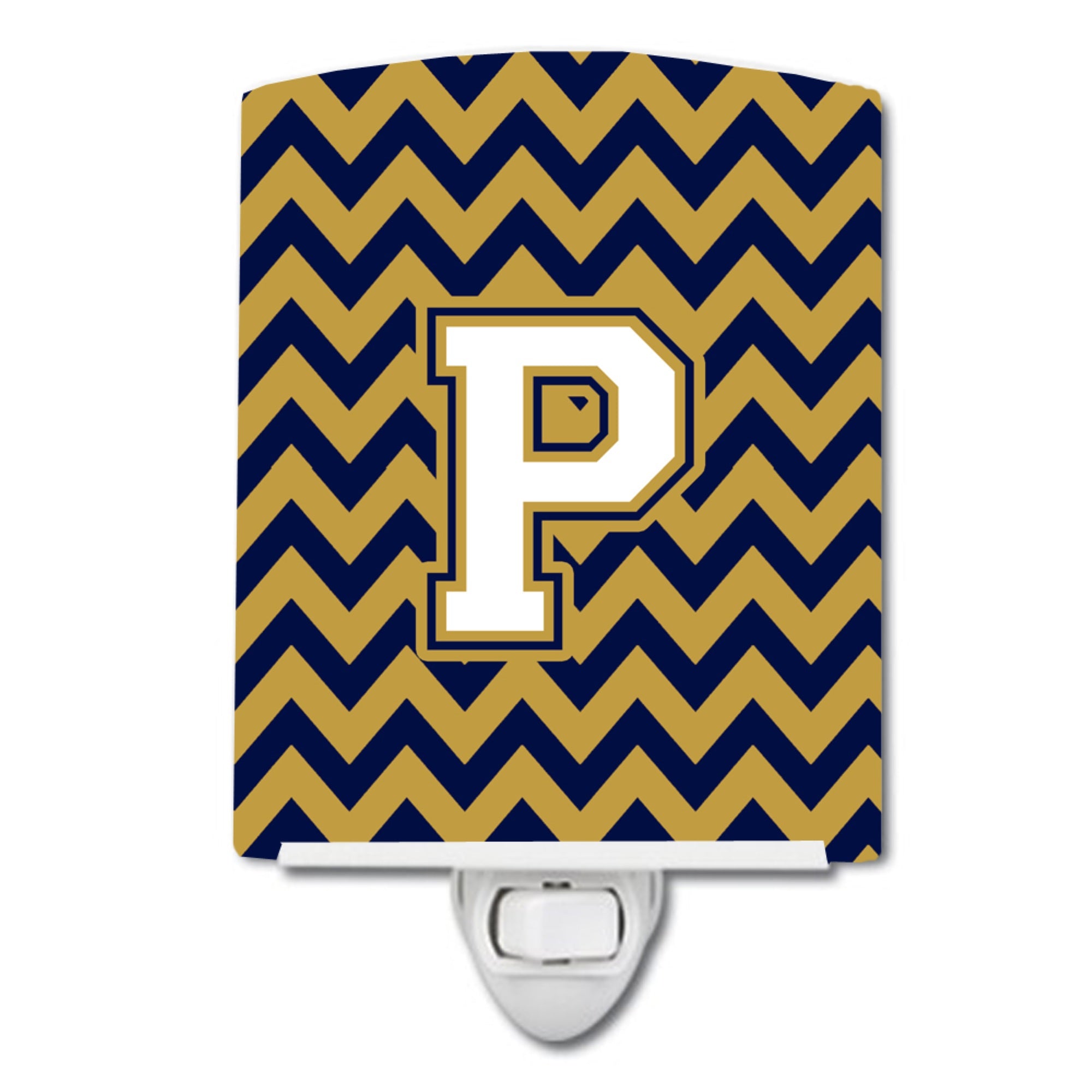  inchCarolines Treasures Letter P Chevron Navy Blue and Gold Ceramic Night Light, 6x4, Multicolor inch