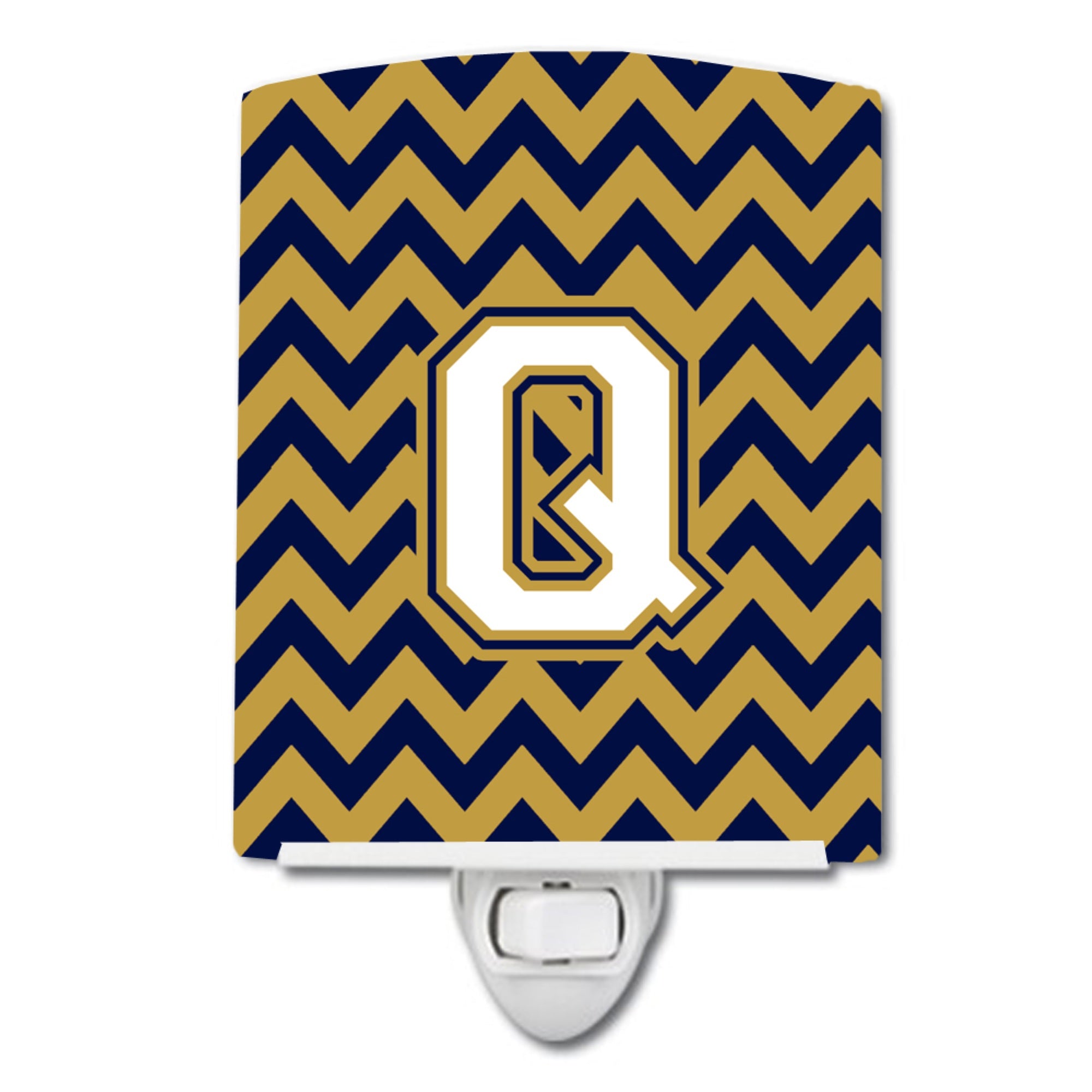  inchCarolines Treasures Letter Q Chevron Navy Blue and Gold Ceramic Night Light, 6x4, Multicolor inch