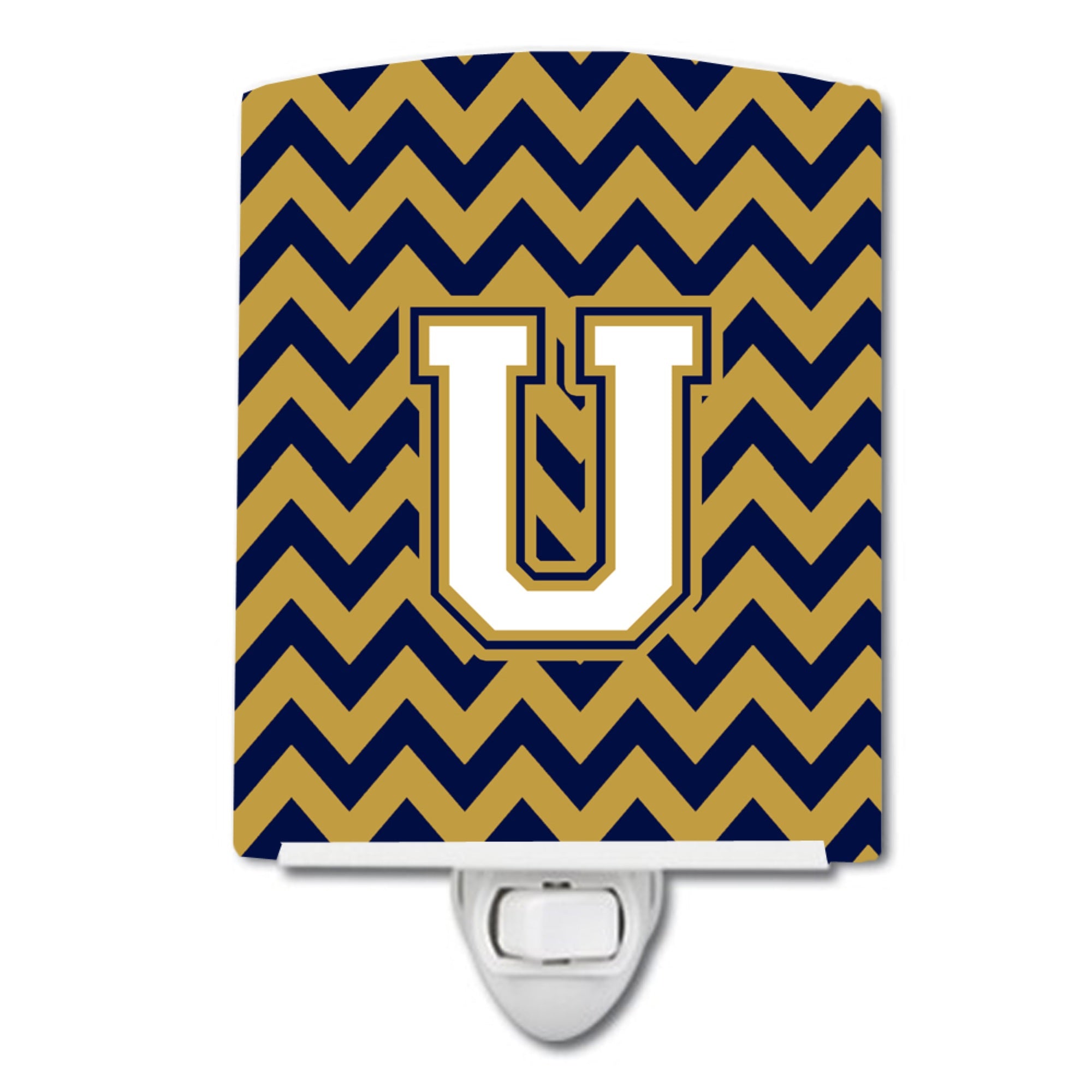  inchCarolines Treasures Letter U Chevron Navy Blue and Gold Ceramic Night Light, 6x4, Multicolor inch