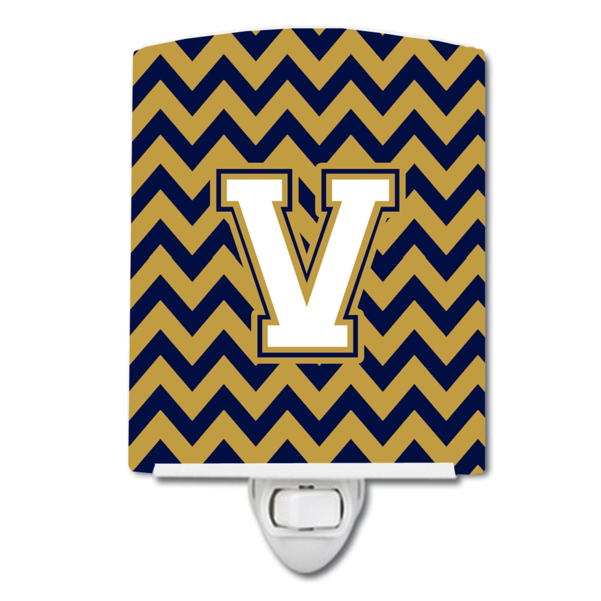  inchCarolines Treasures Letter V Chevron Navy Blue and Gold Ceramic Night Light, 6x4, Multicolor inch