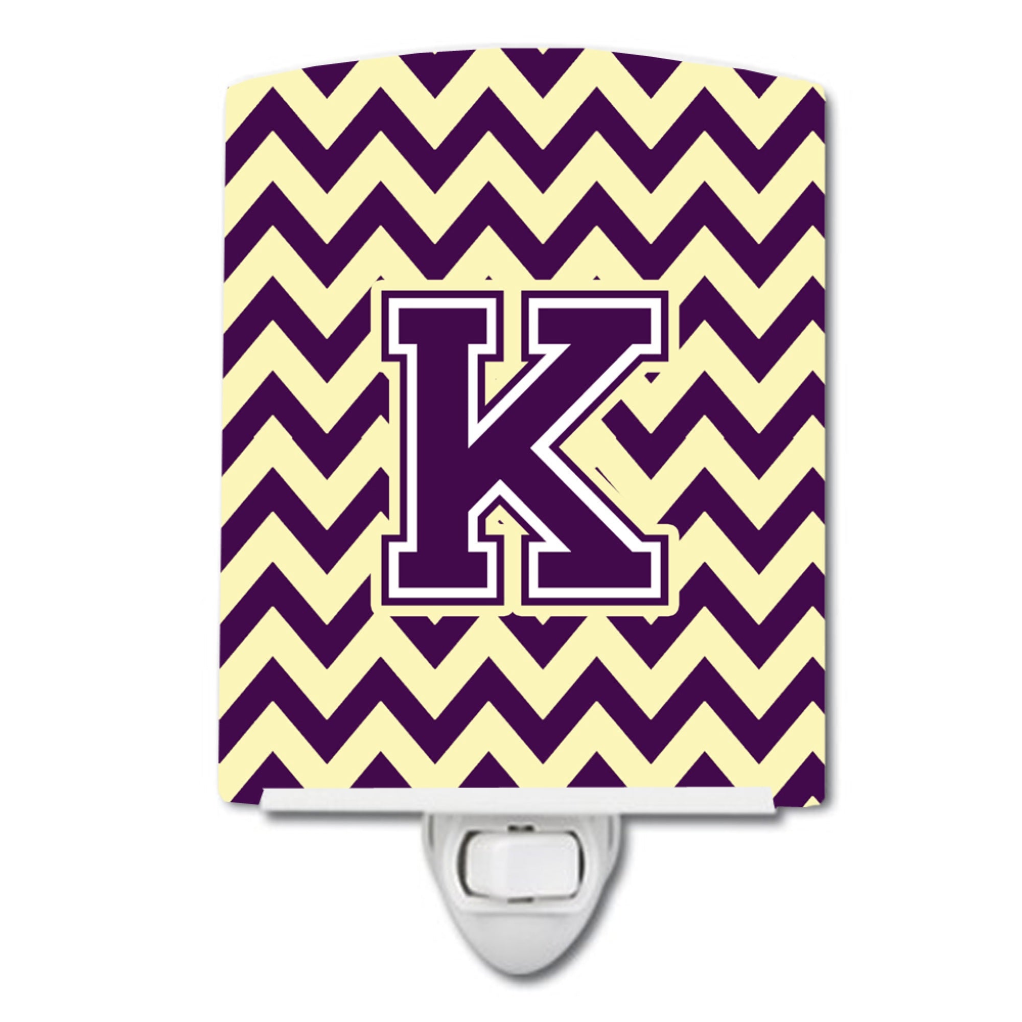  inchCarolines Treasures Letter K Chevron Purple and Gold Ceramic Night Light, 6x4, Multicolor inch