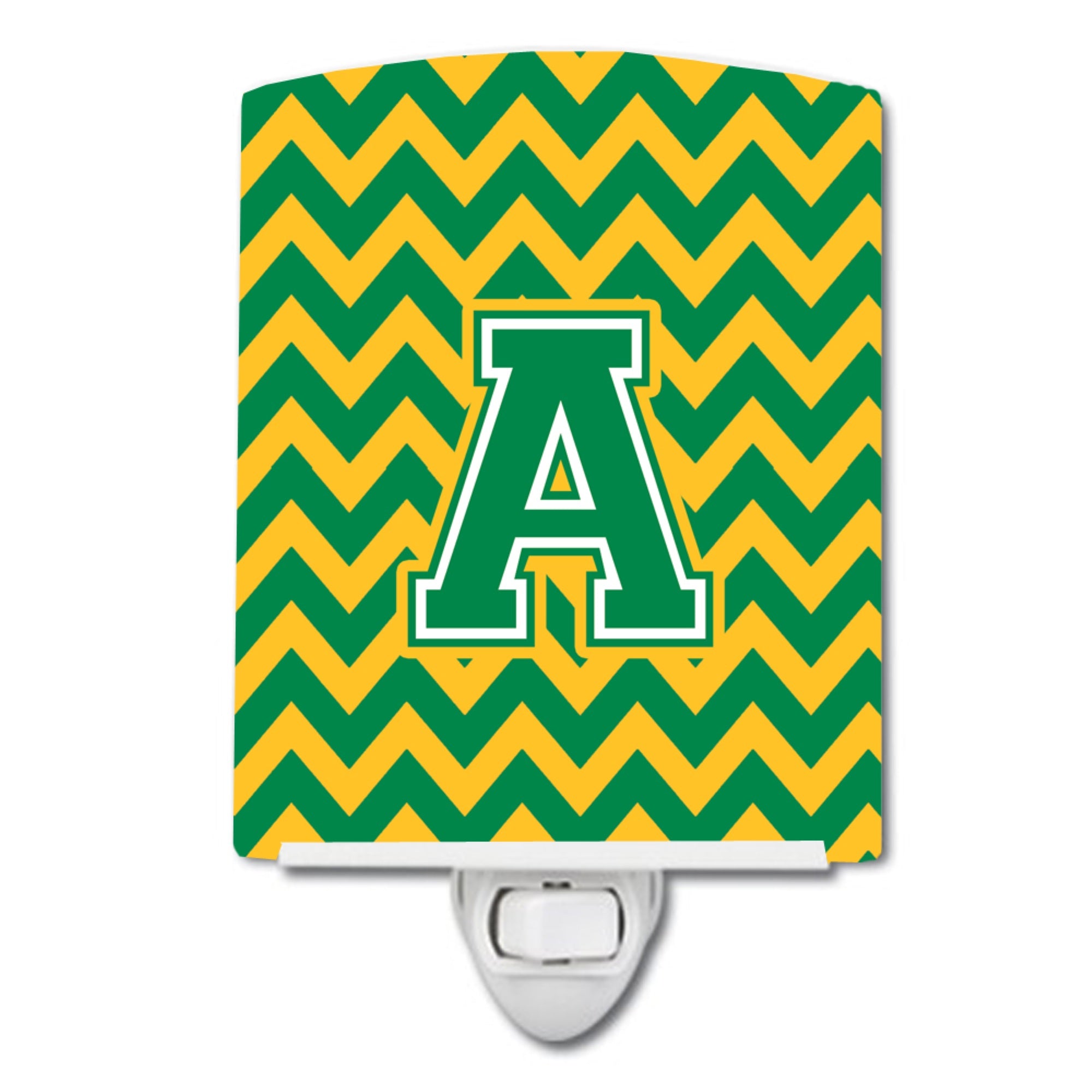  inchCarolines Treasures Letter A Chevron Green and Gold Ceramic Night Light, 6x4, Multicolor inch