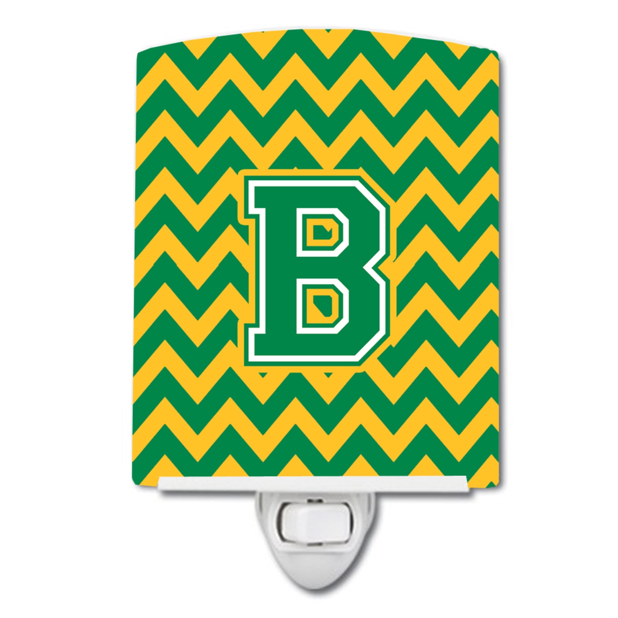  inchCarolines Treasures Letter B Chevron Green and Gold Ceramic Night Light, 6x4, Multicolor inch