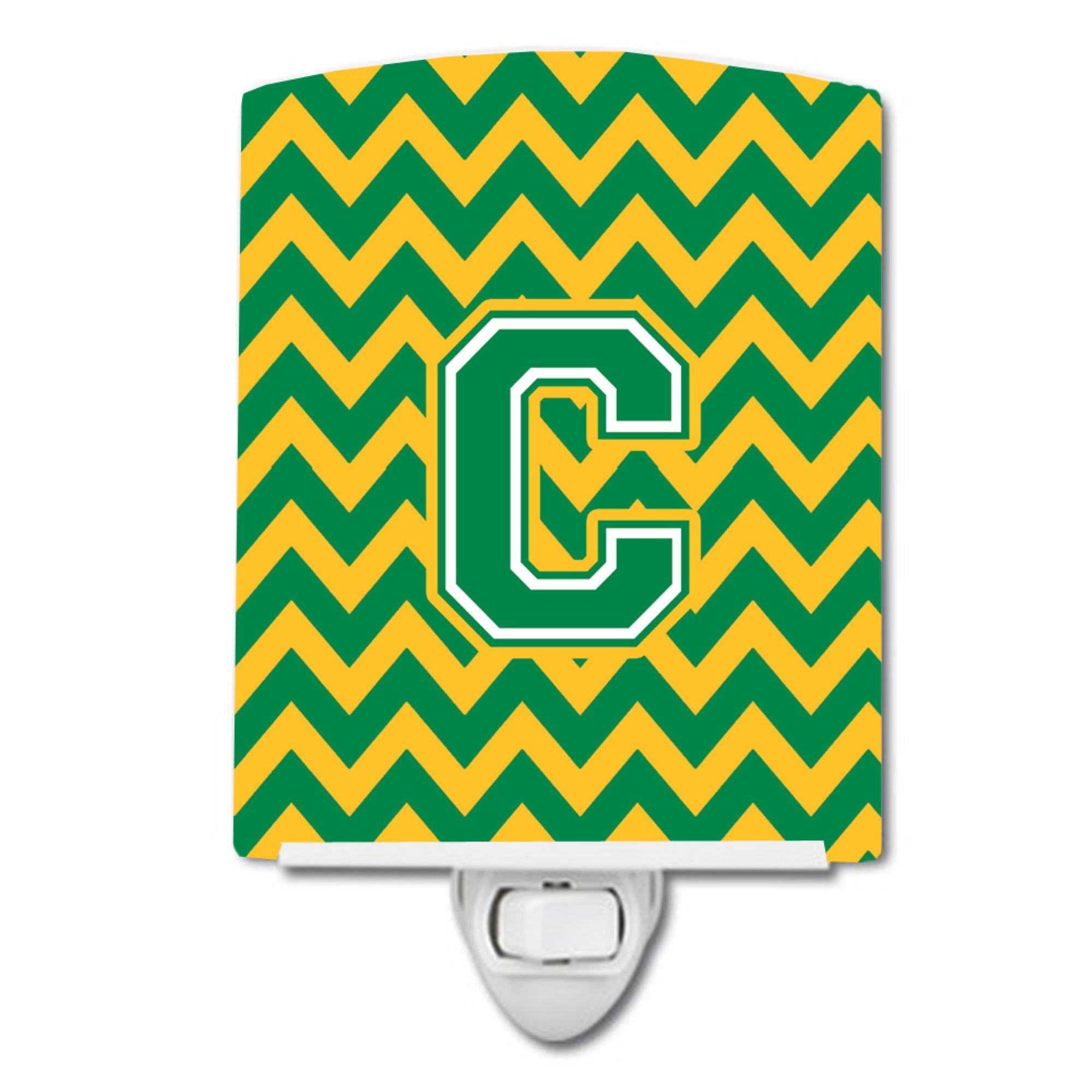  inchCarolines Treasures Letter C Chevron Green and Gold Ceramic Night Light, 6x4, Multicolor inch