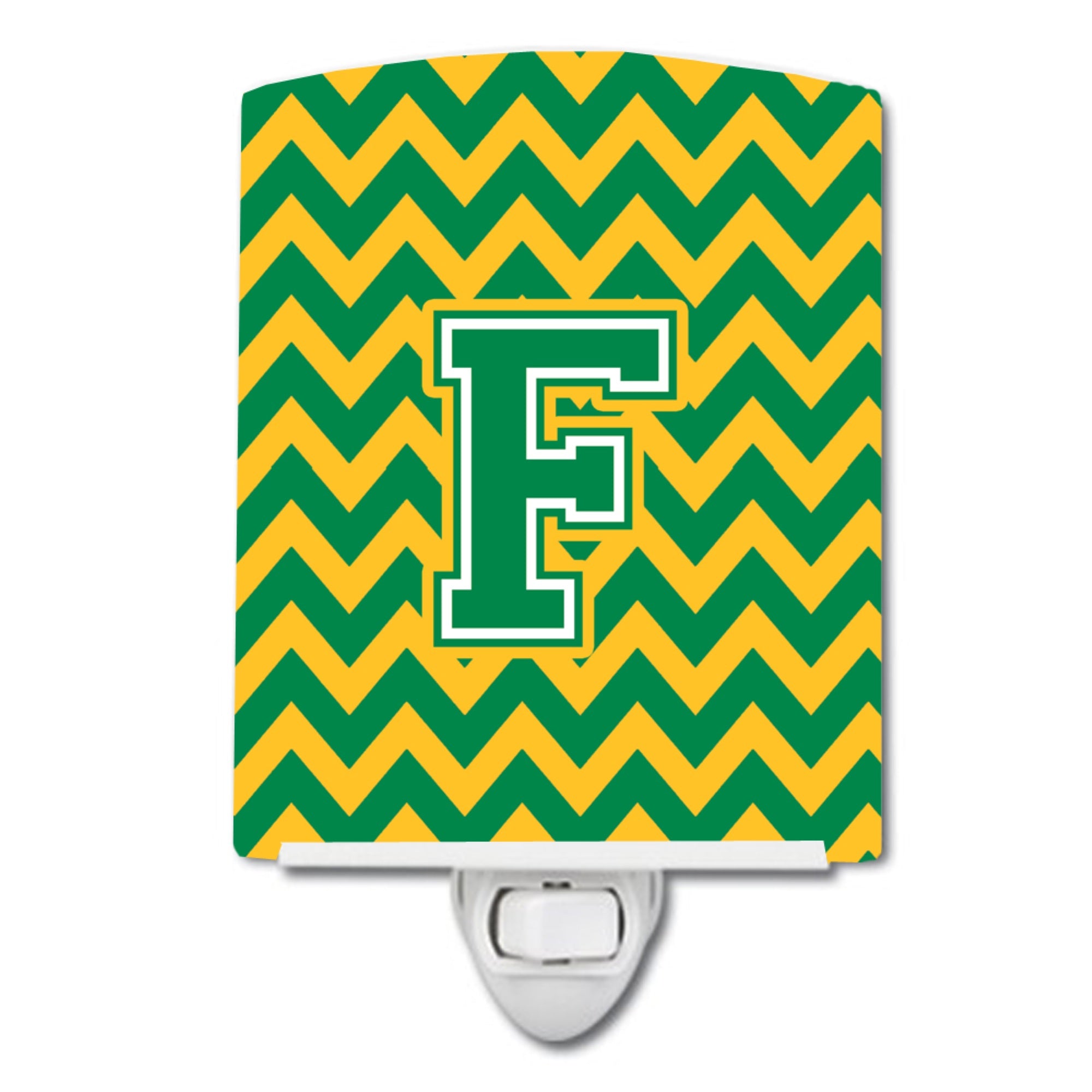  inchCarolines Treasures Letter F Chevron Green and Gold Night Light, 6x4, Multicolor inch