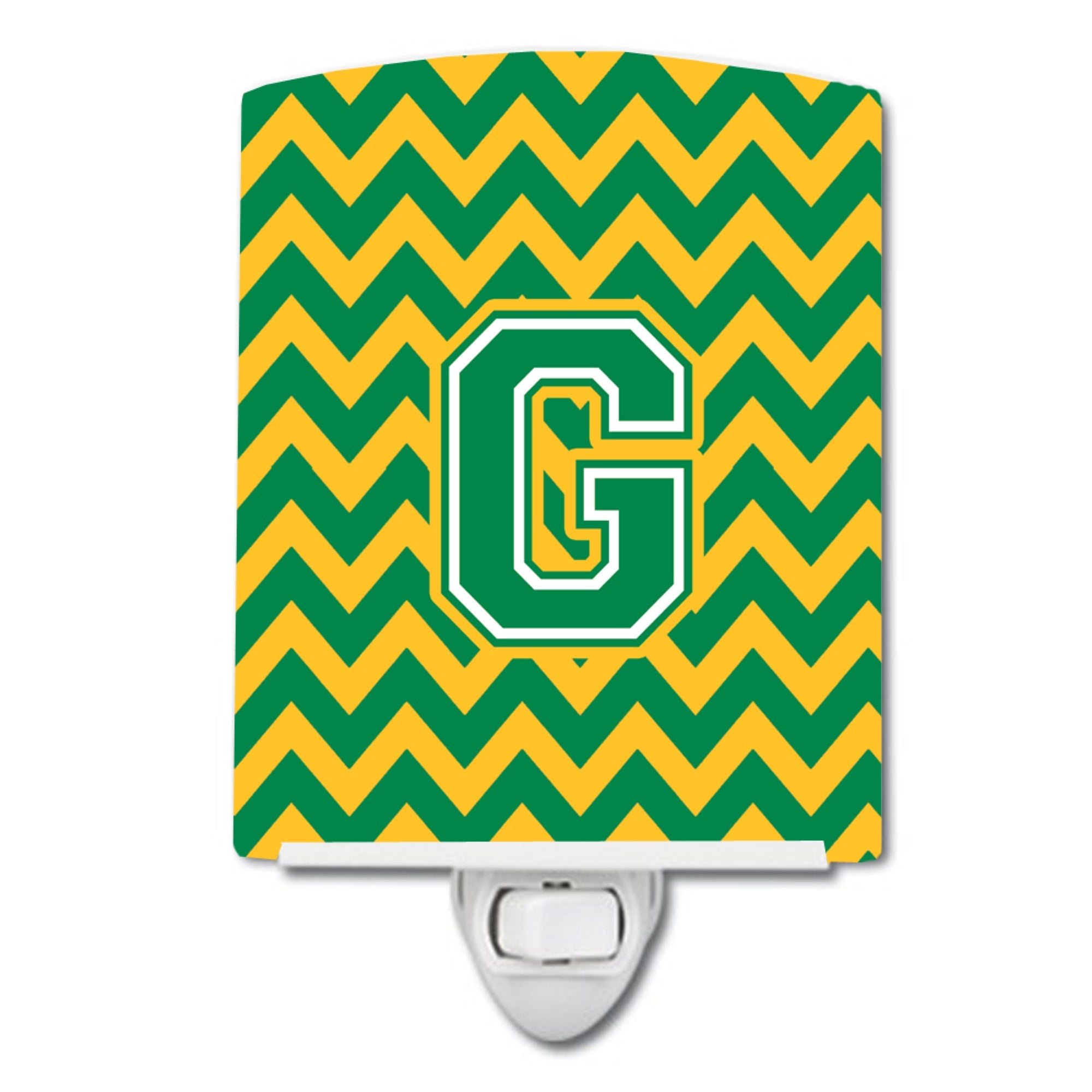  inchCarolines Treasures Letter G Chevron Green and Gold Ceramic Night Light, 6x4, Multicolor inch